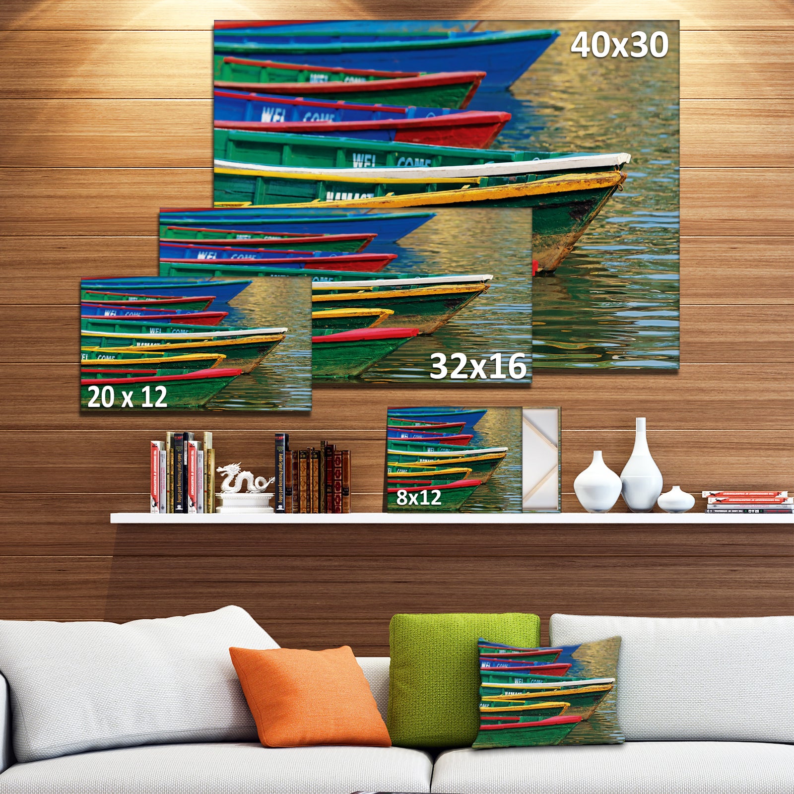 Color Boats on Phewa Lake Nepal - Boat Wall Artwork on Canvas