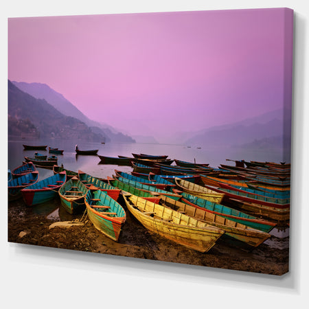 Boats under Twilight Sky in Phewa - Boat Wall Artwork on Canvas