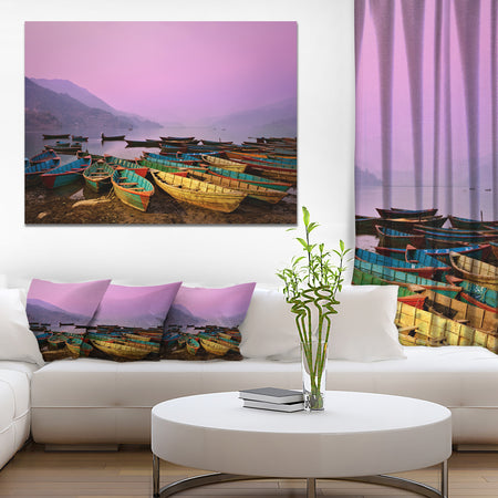 Boats under Twilight Sky in Phewa - Boat Wall Artwork on Canvas