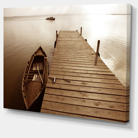 Albufera Lake Wetlands Pier - Boat Wall Artwork on Canvas