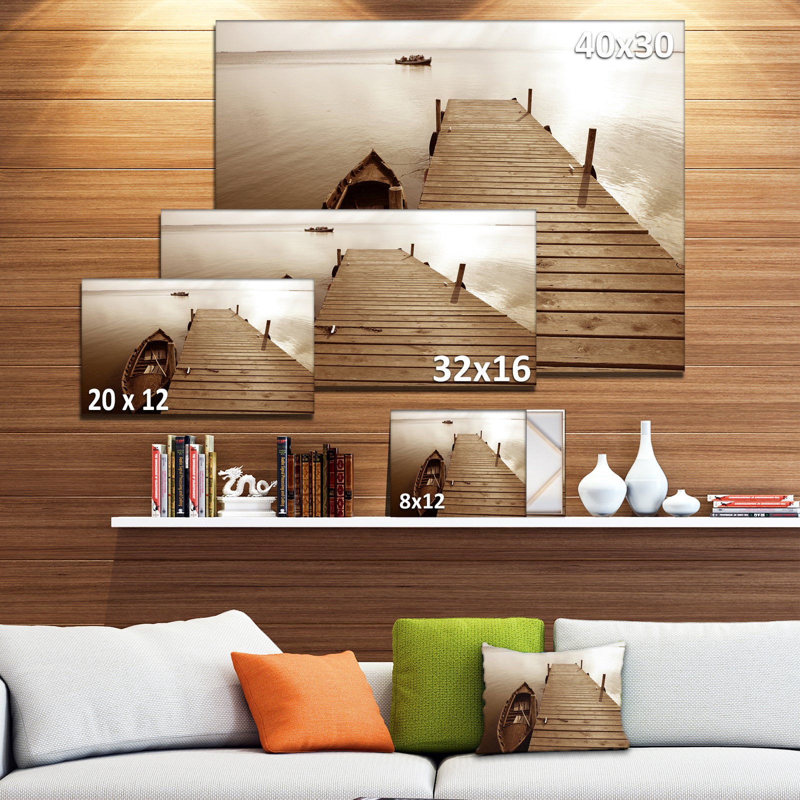 Albufera Lake Wetlands Pier - Boat Wall Artwork on Canvas