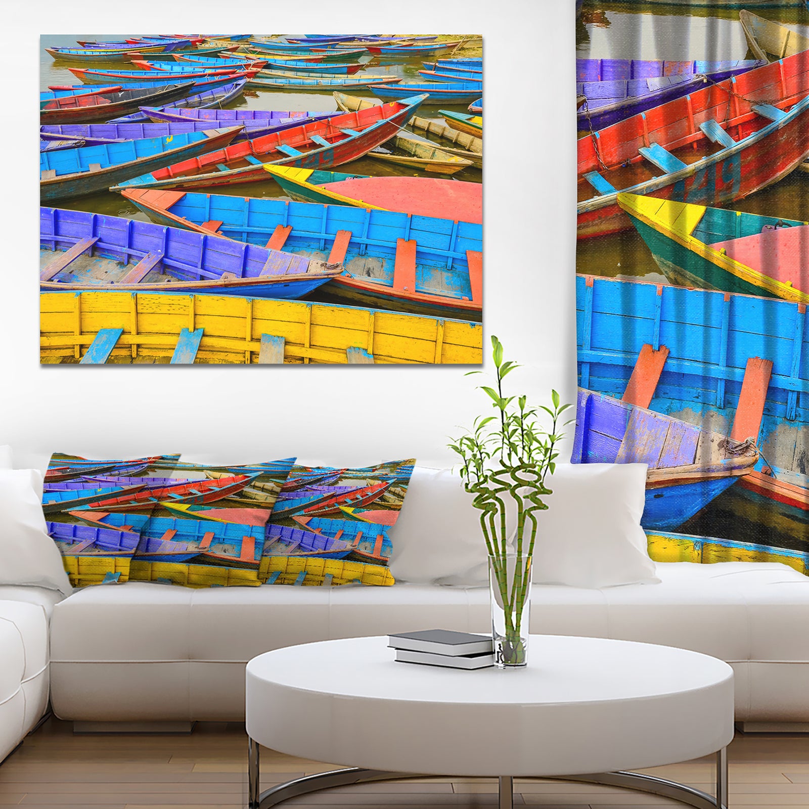 Old Colorful Sailboats in Lake - Boat Wall Artwork on Canvas