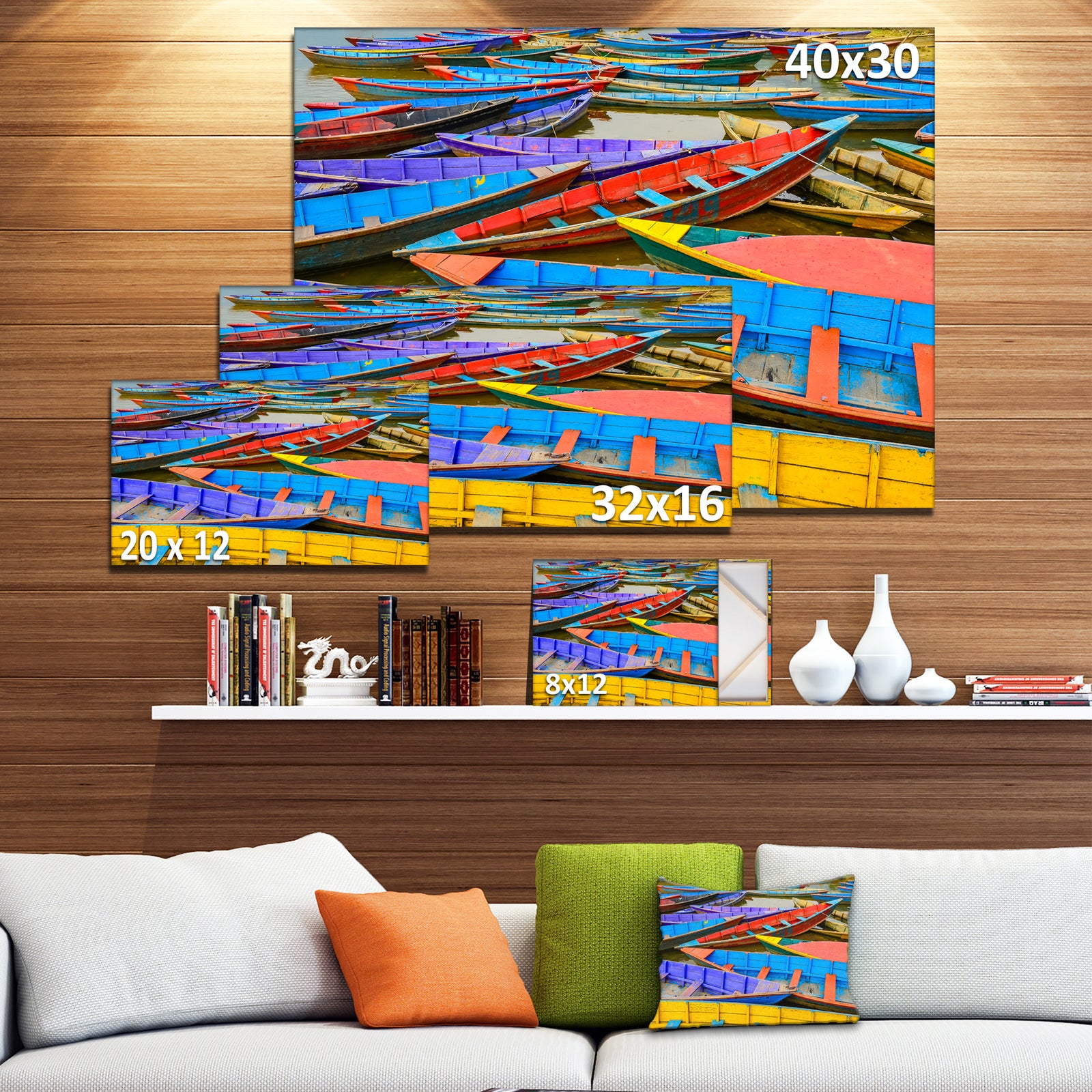 Old Colorful Sailboats in Lake - Boat Wall Artwork on Canvas
