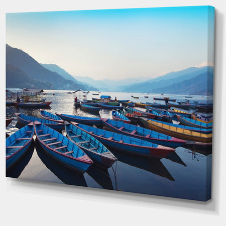 Blue Wooden Boats in Lake - Boat Canvas Artwork