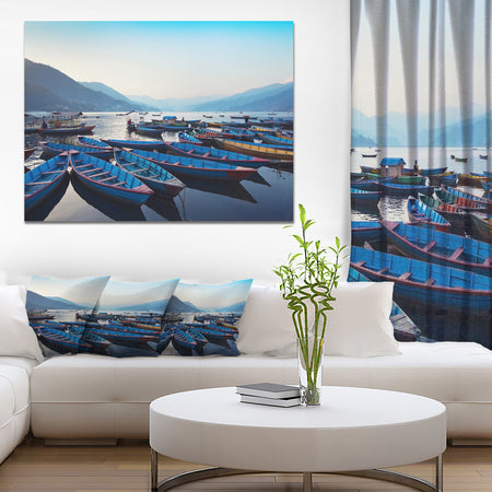 Blue Wooden Boats in Lake - Boat Canvas Artwork