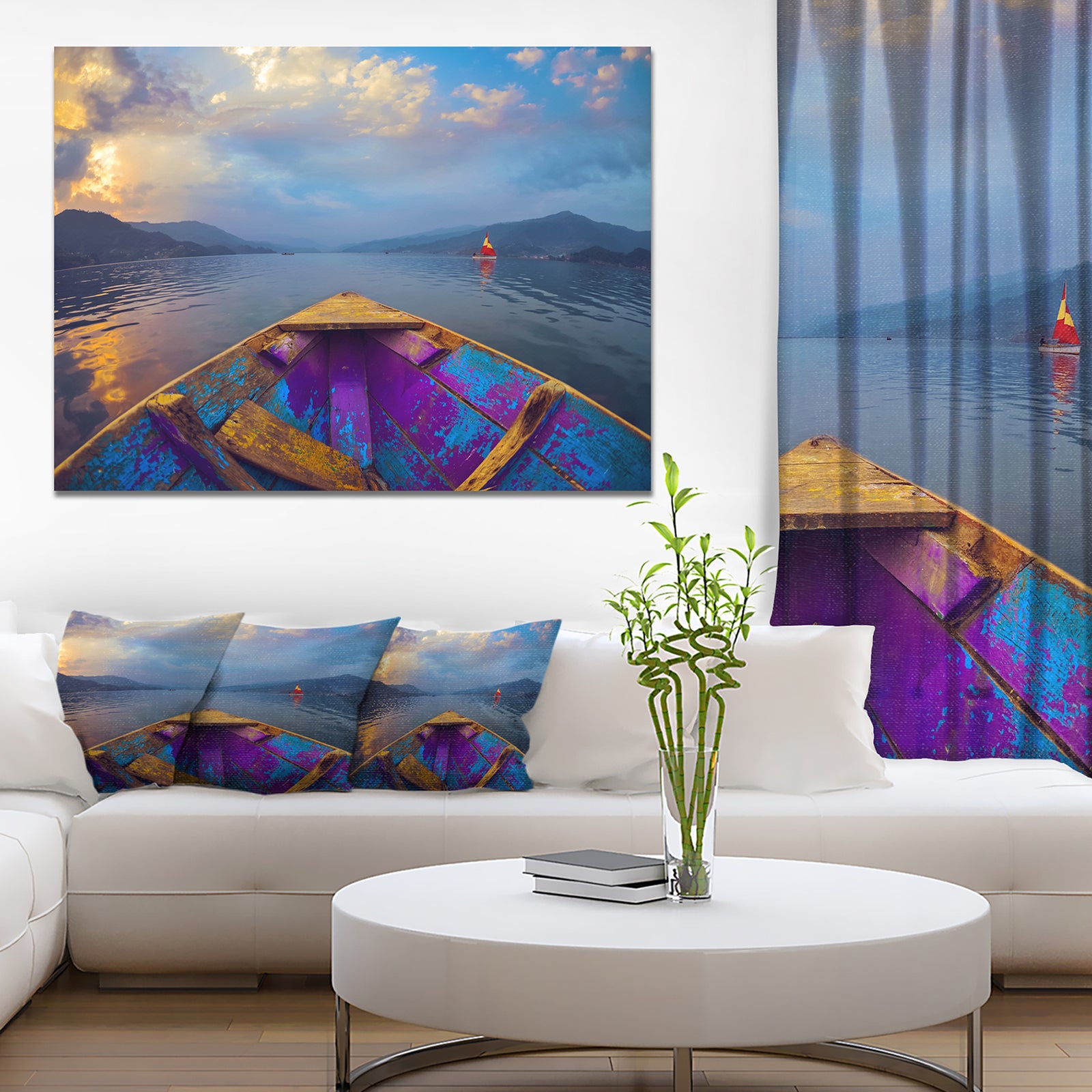 Boat in Himalaya Mountains Lake - Boat Canvas Artwork