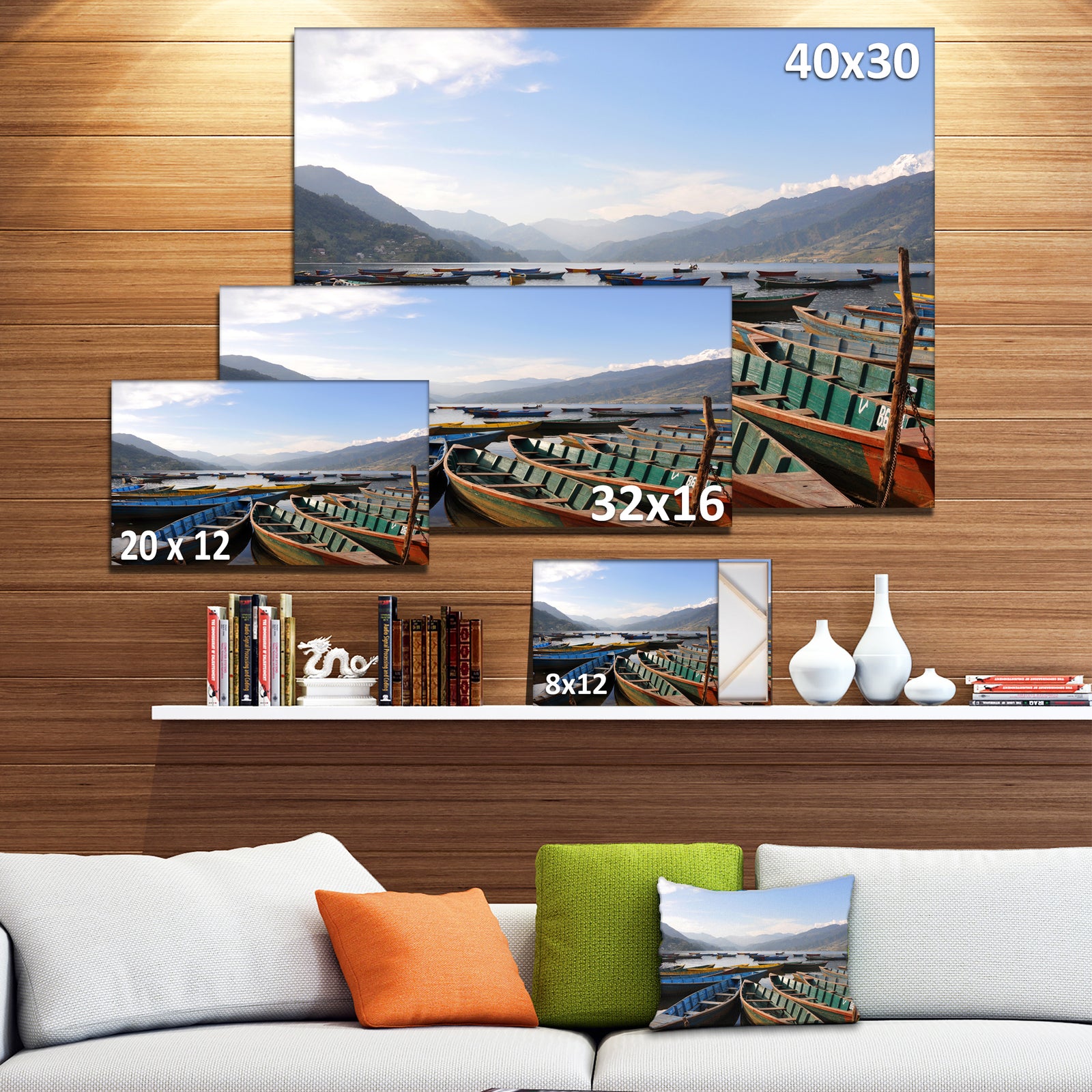 Colorful Boats Pokhara Lake - Boat Canvas Artwork