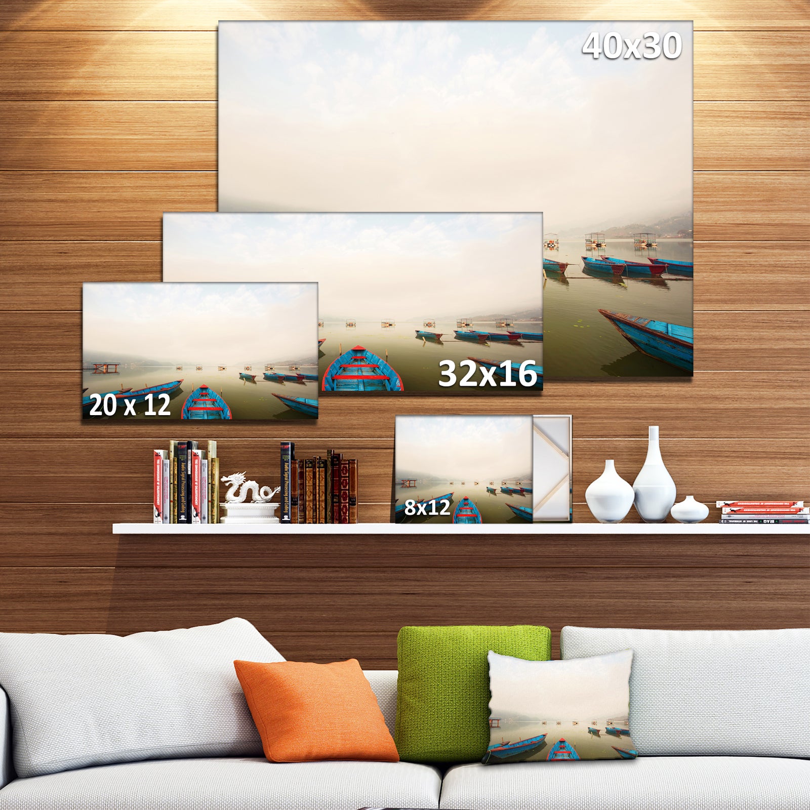Moving Boats in Mountain Lake - Boat Canvas Artwork