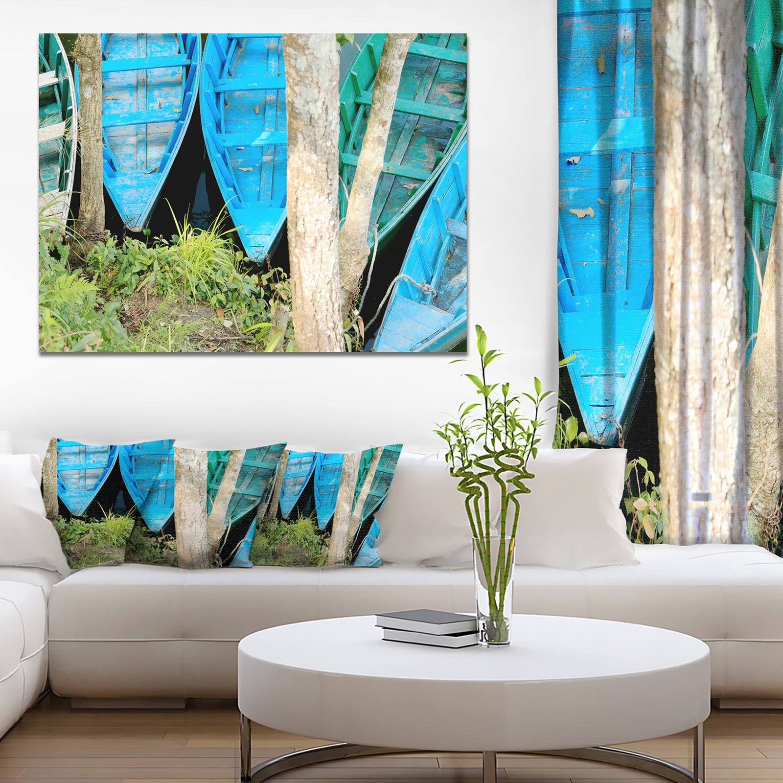 Blue Boats on Lake Phewa - Boat Canvas Artwork
