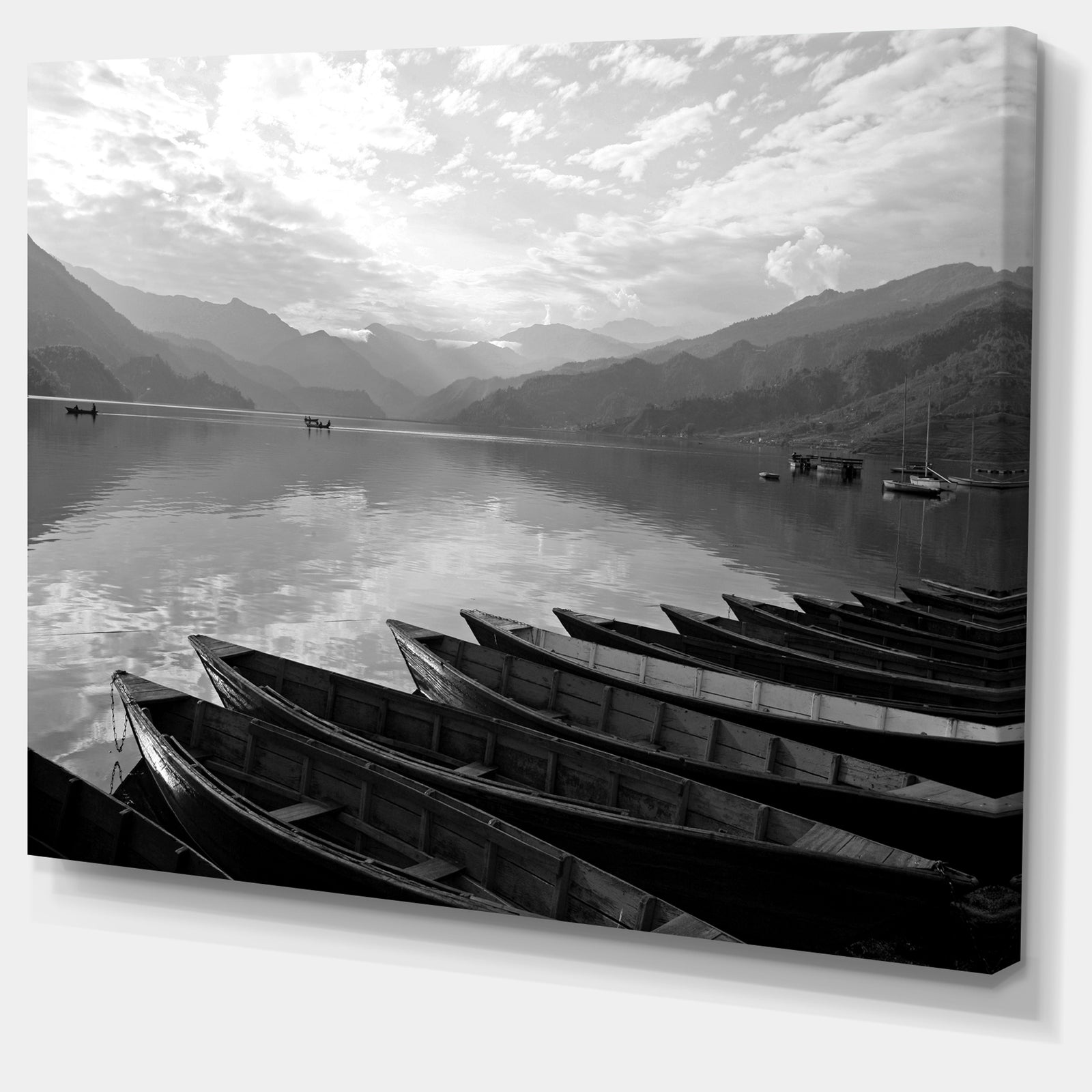 Boats Lined up on Pokhara Lake - Boat Canvas Artwork