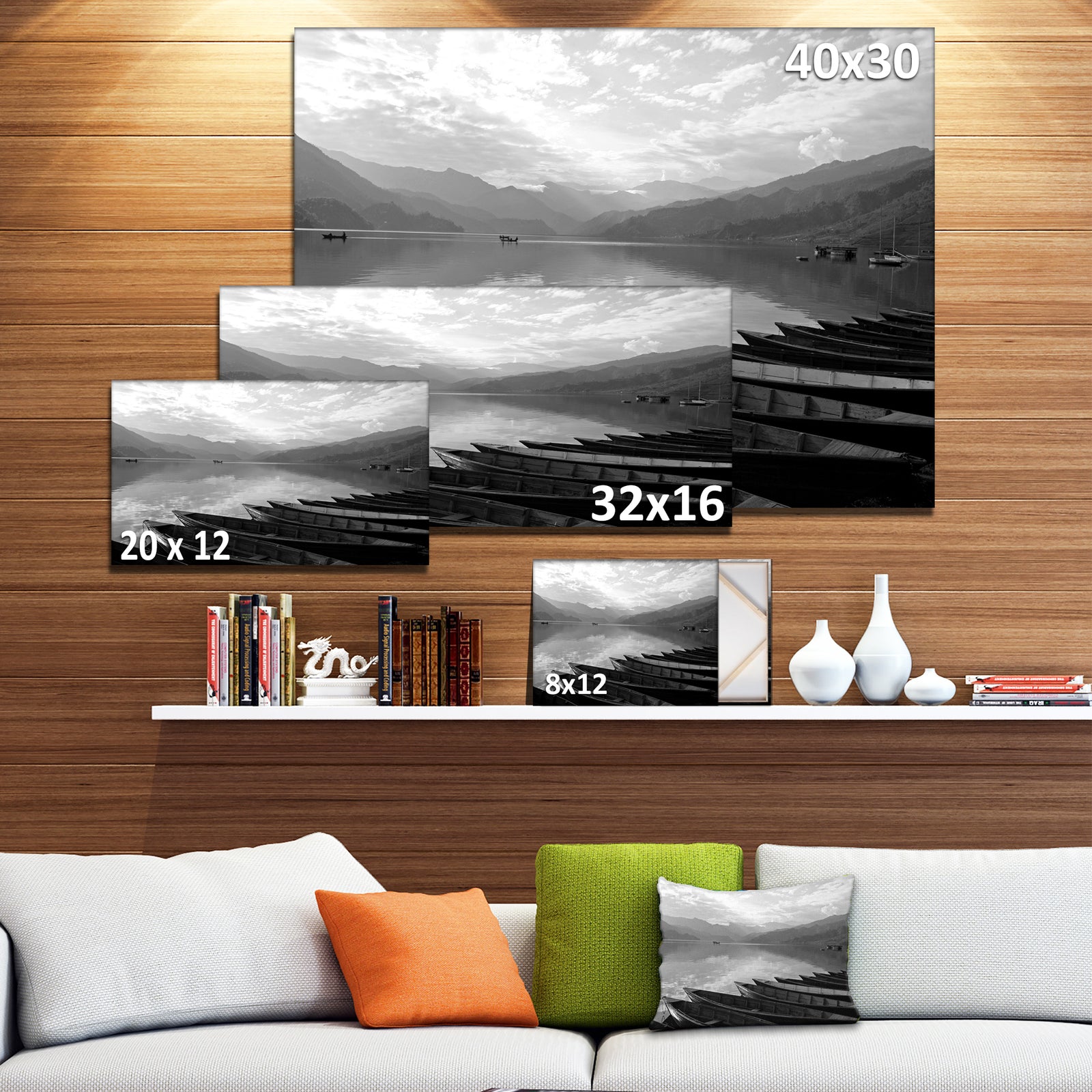 Boats Lined up on Pokhara Lake - Boat Canvas Artwork