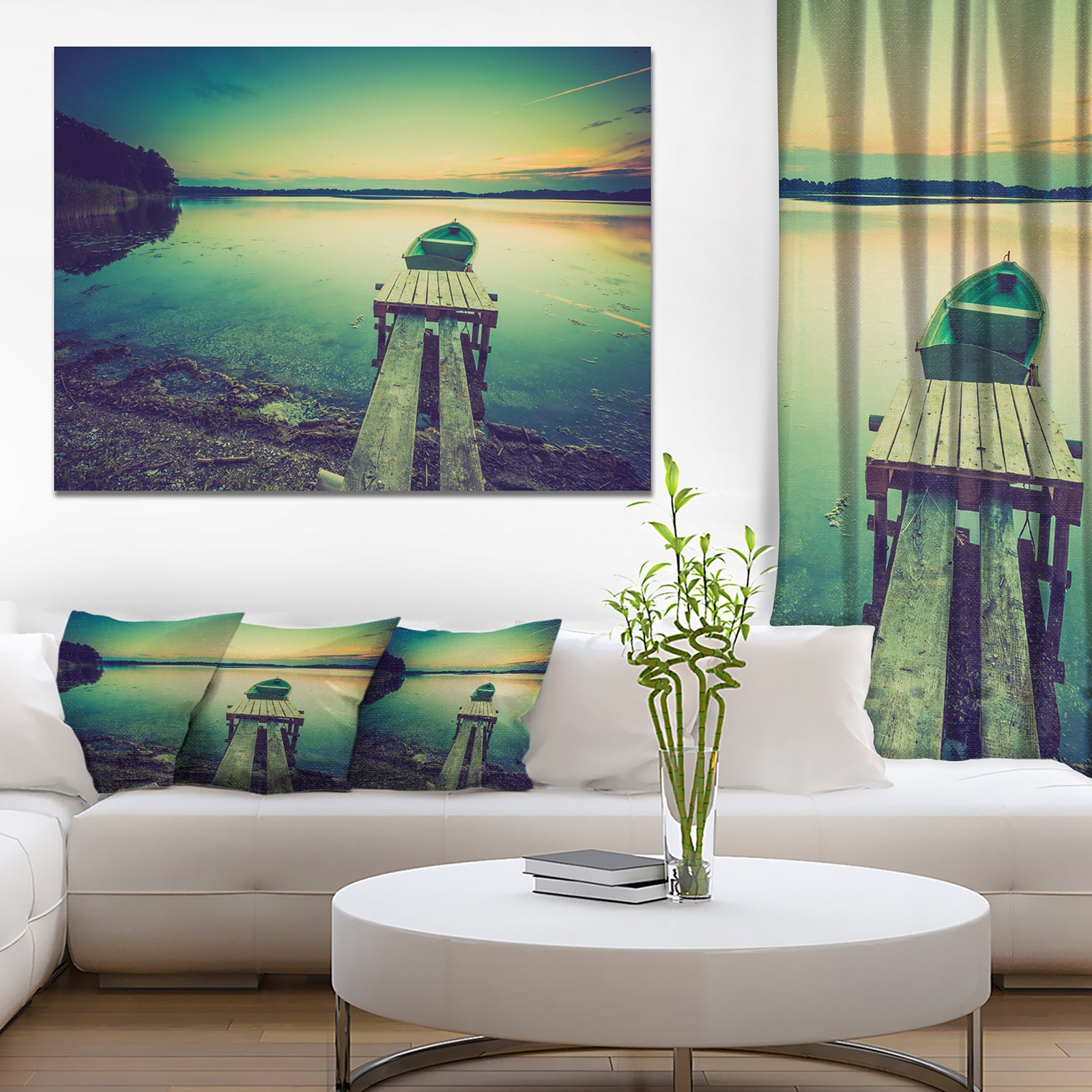 Pier and Boat in Vintage Lake - Boat Canvas Artwork