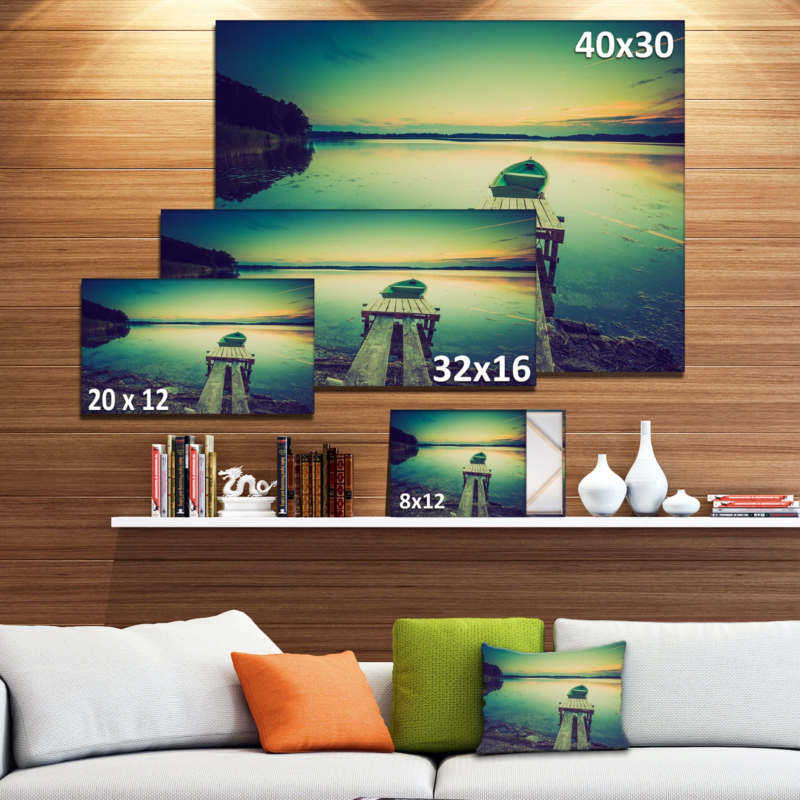 Pier and Boat in Vintage Lake - Boat Canvas Artwork