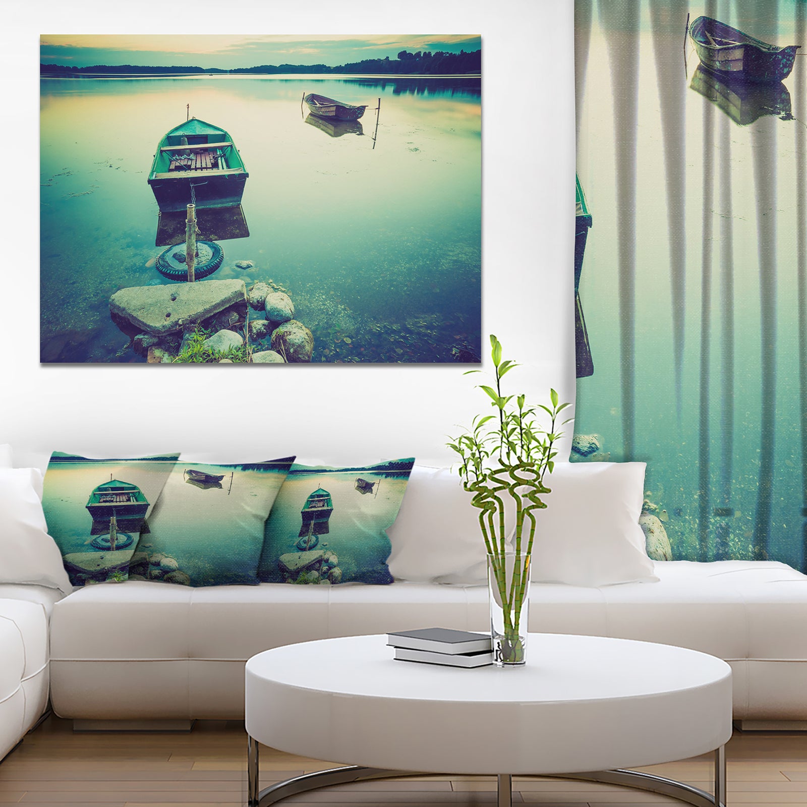 Boats in Vintage Style Lake - Boat Canvas Artwork