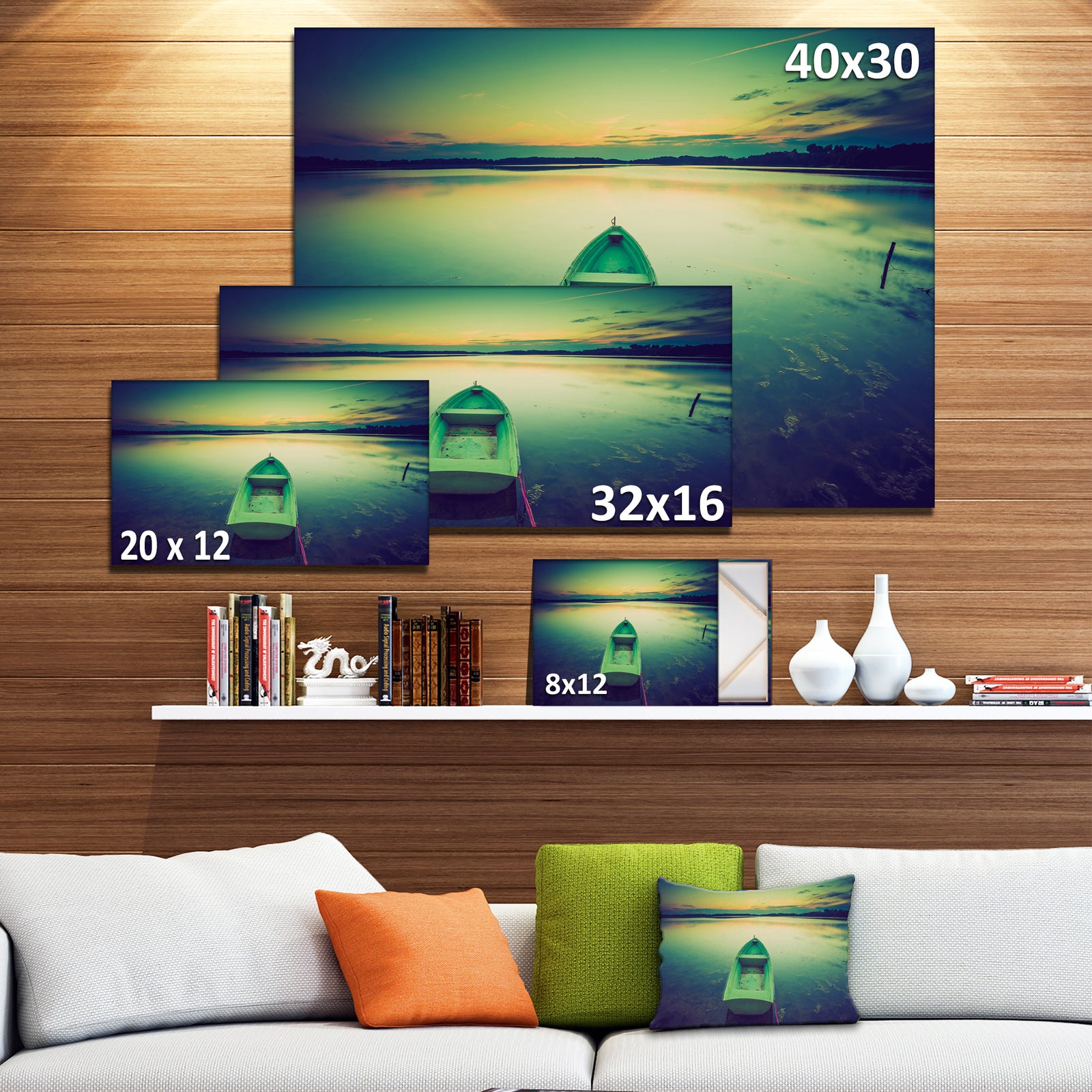 Boat at Sunset in Vintage Lake - Boat Canvas Artwork