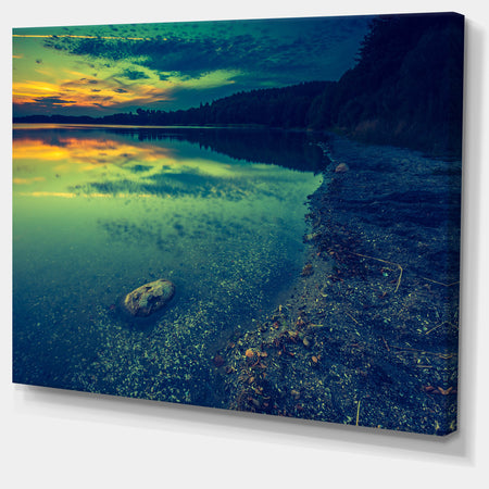 Dark Vintage Lake at Sunset - Boat Canvas Artwork