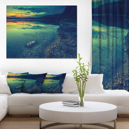 Dark Vintage Lake at Sunset - Boat Canvas Artwork