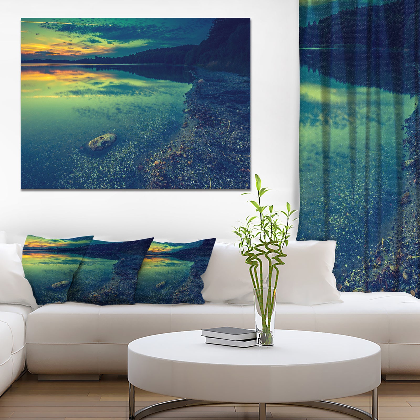 Dark Vintage Lake at Sunset - Boat Canvas Artwork