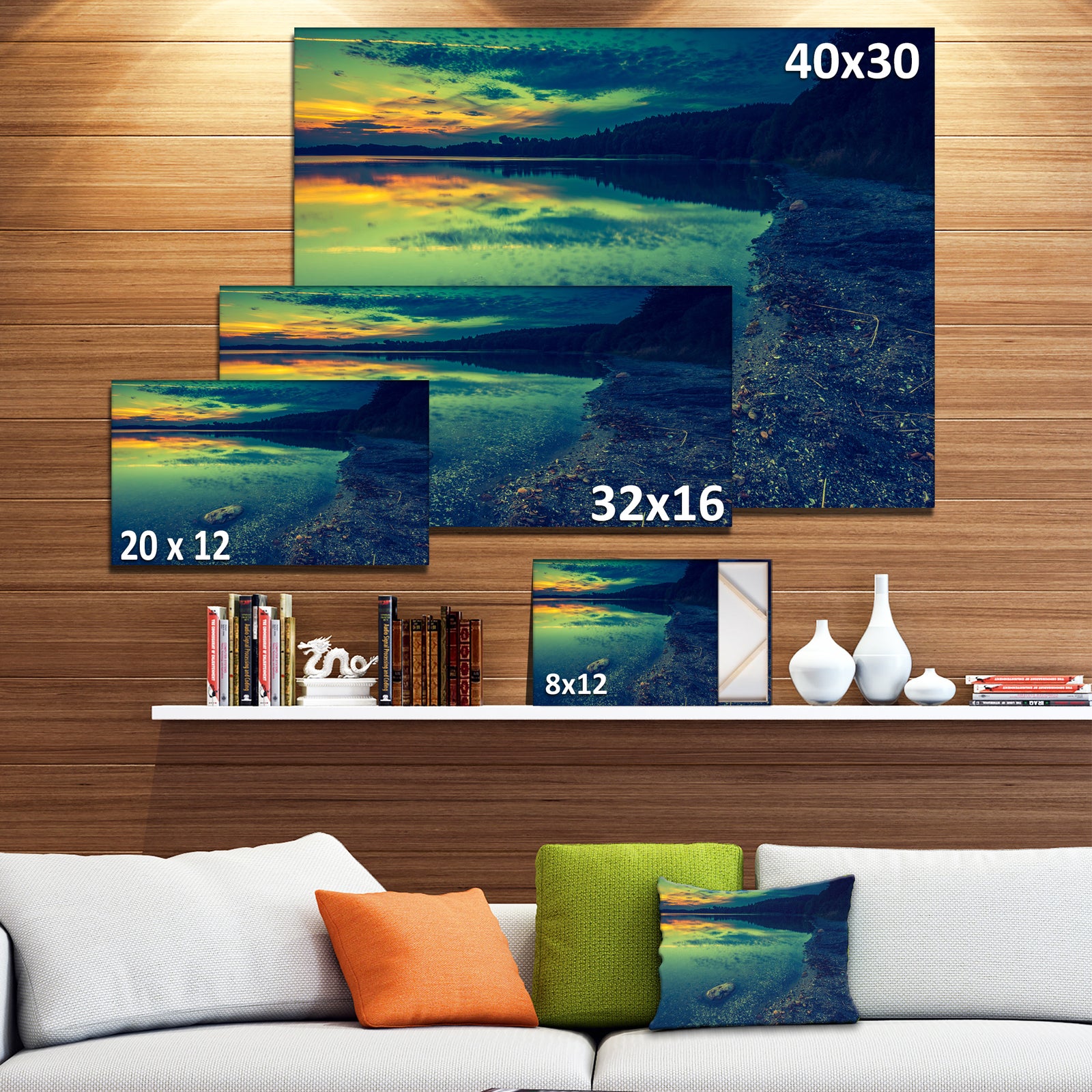 Dark Vintage Lake at Sunset - Boat Canvas Artwork