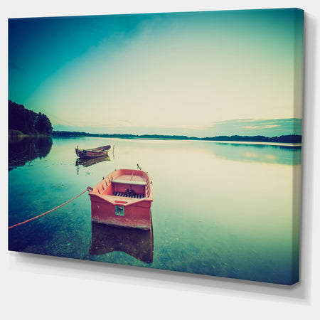 Pink Boat in Vintage Lake - Boat Canvas Artwork