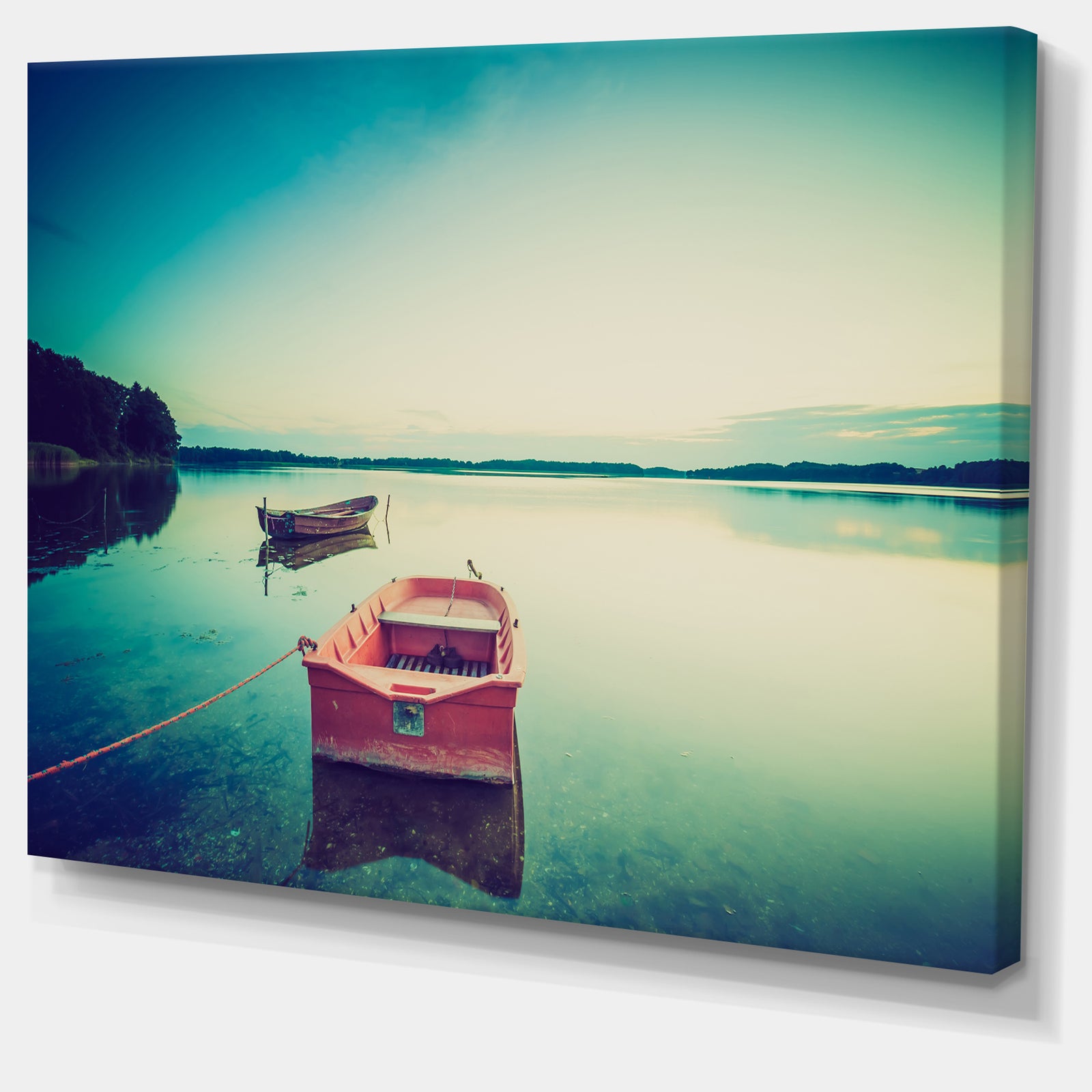 Pink Boat in Vintage Lake - Boat Canvas Artwork