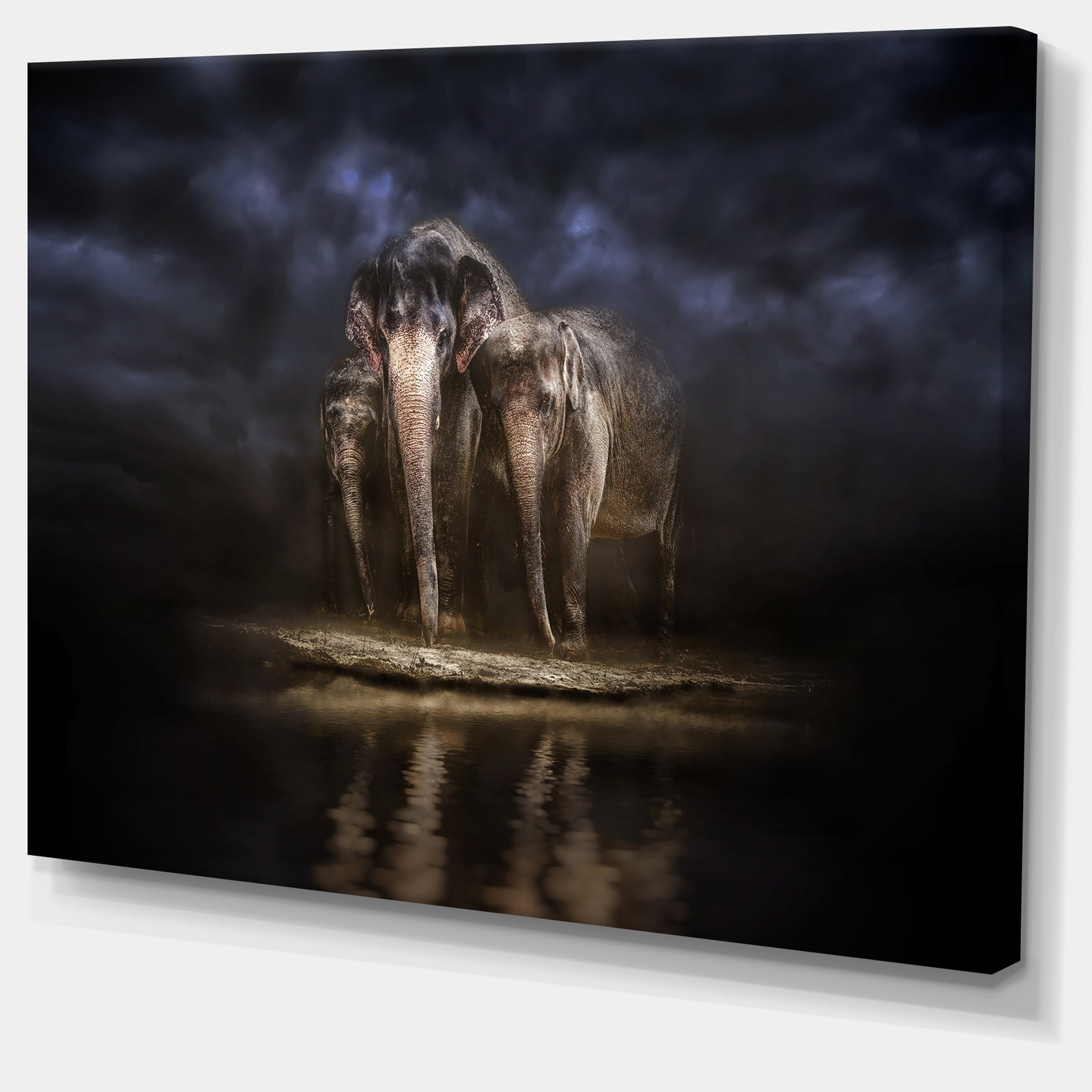 Elephants Watering in the River - Animal Canvas Wall Art