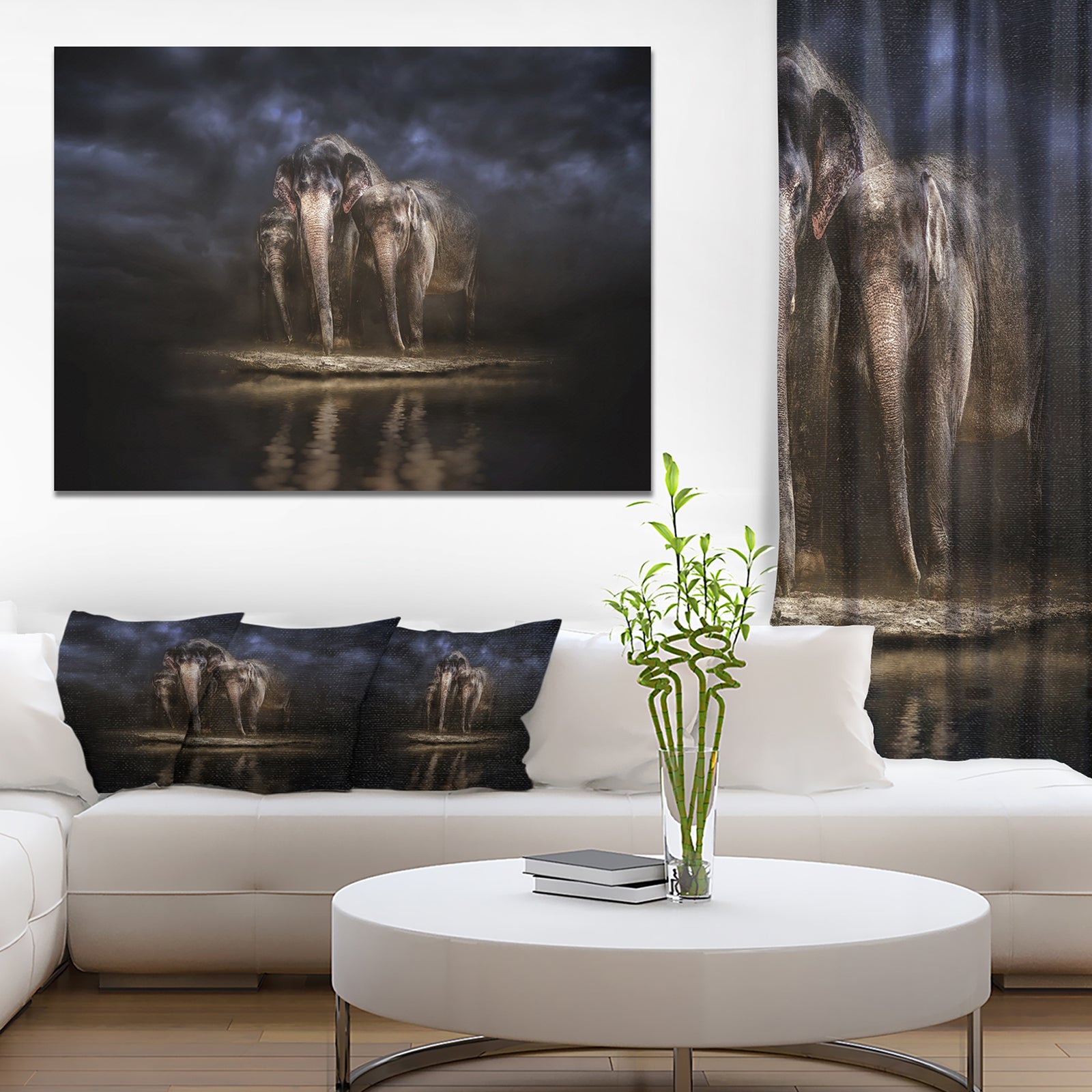 Elephants Watering in the River - Animal Canvas Wall Art