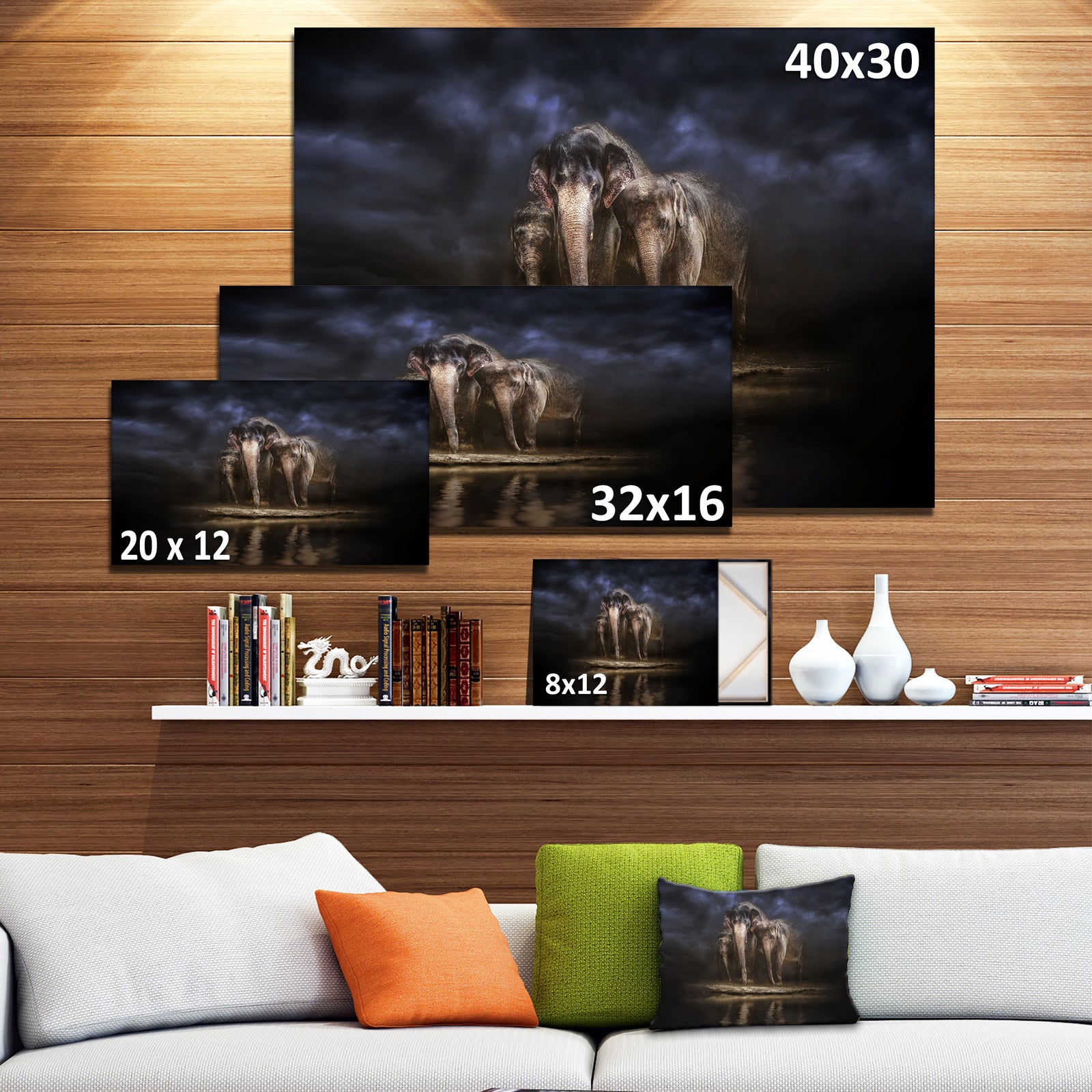 Elephants Watering in the River - Animal Canvas Wall Art