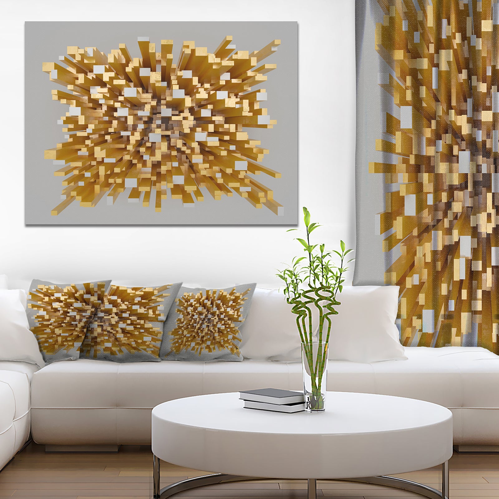 Golden Fragments 3D Design - Abstract Canvas Wall Art