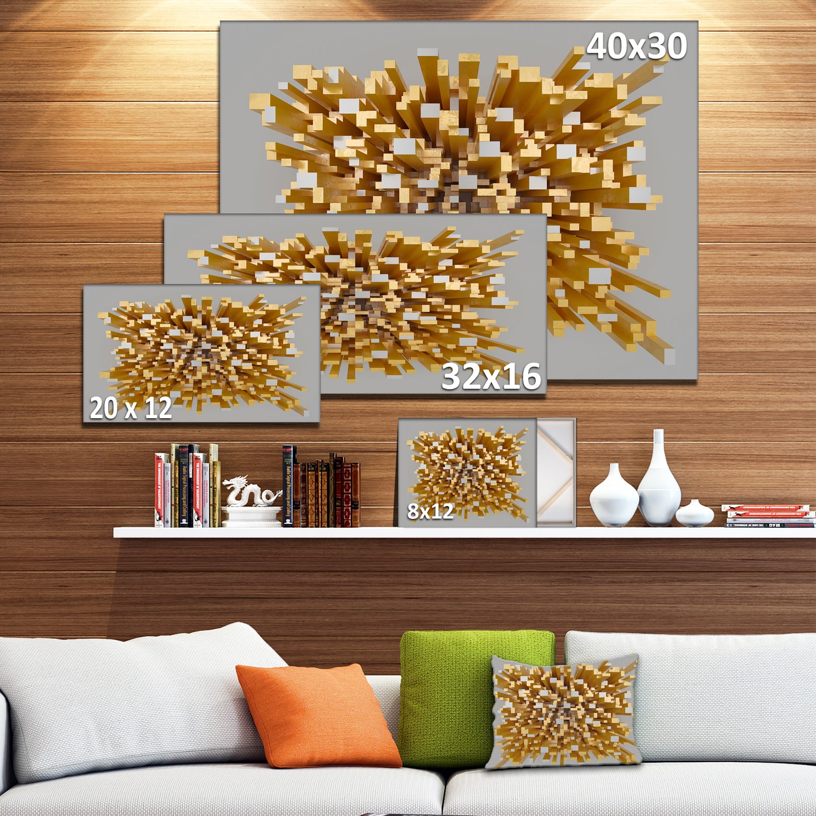 Golden Fragments 3D Design - Abstract Canvas Wall Art