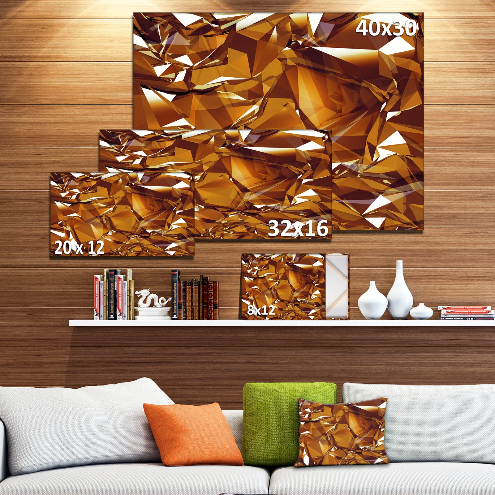 3D Gold Crystal Background - Abstract Canvas Wall Art