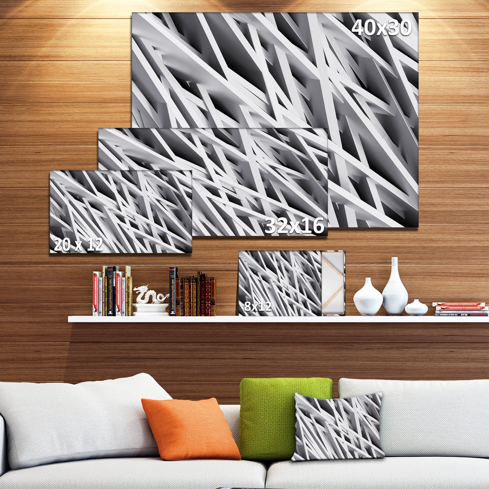 White Geometric Wallpaper'Large Abstract Wall Art