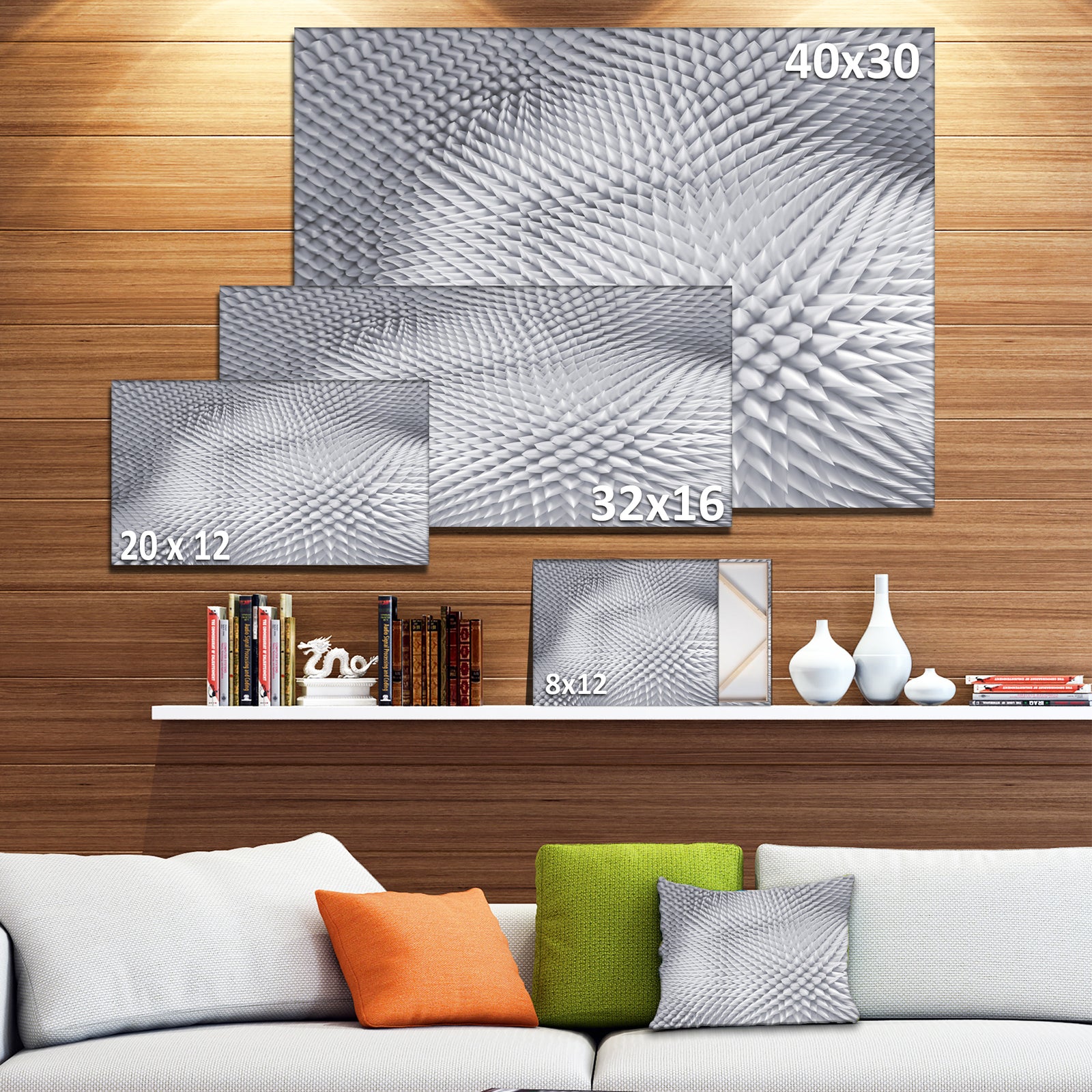 Small 3D White Prickly Design'Large Abstract Wall Art