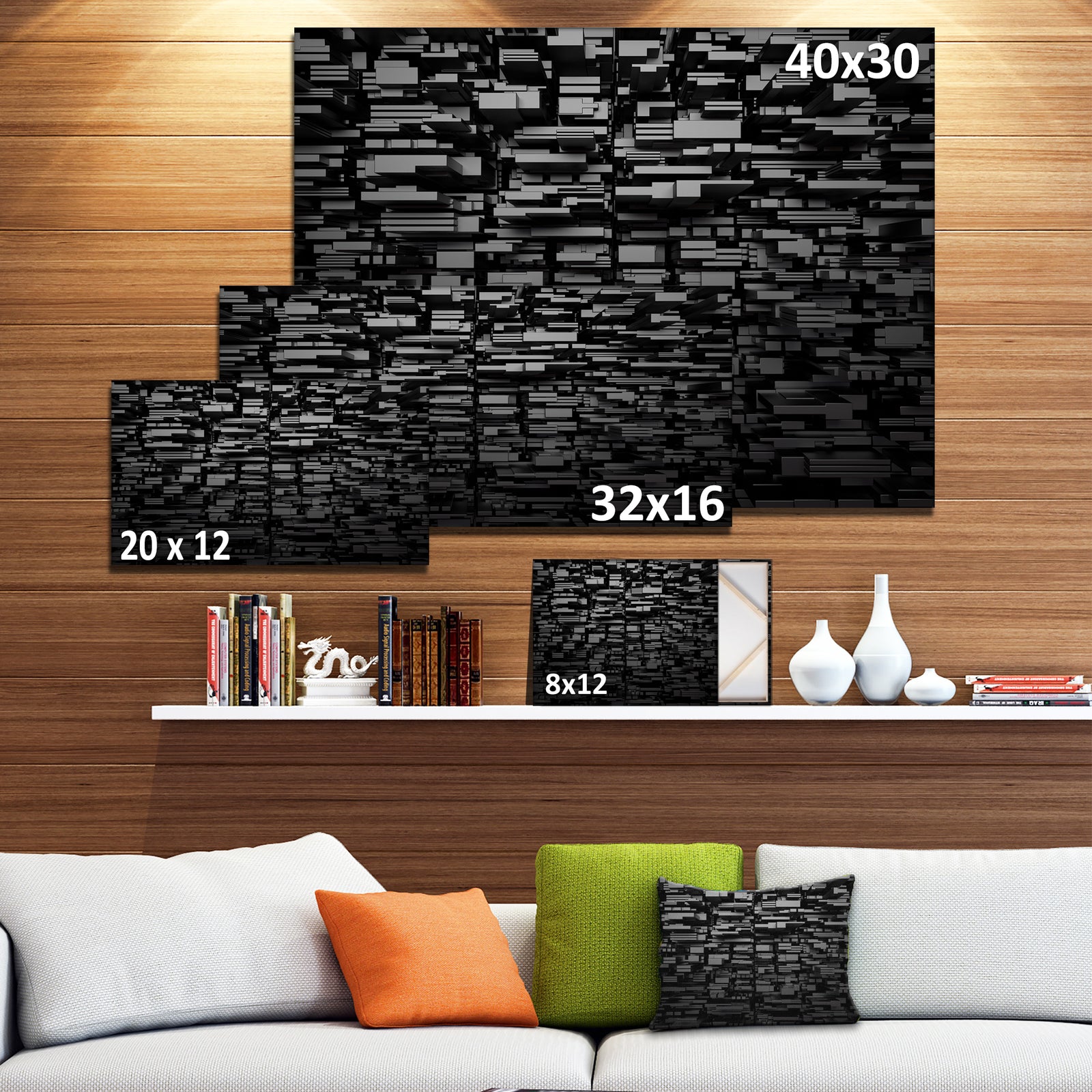 Black 3D Geometric Background - Abstract Artwork on Canvas