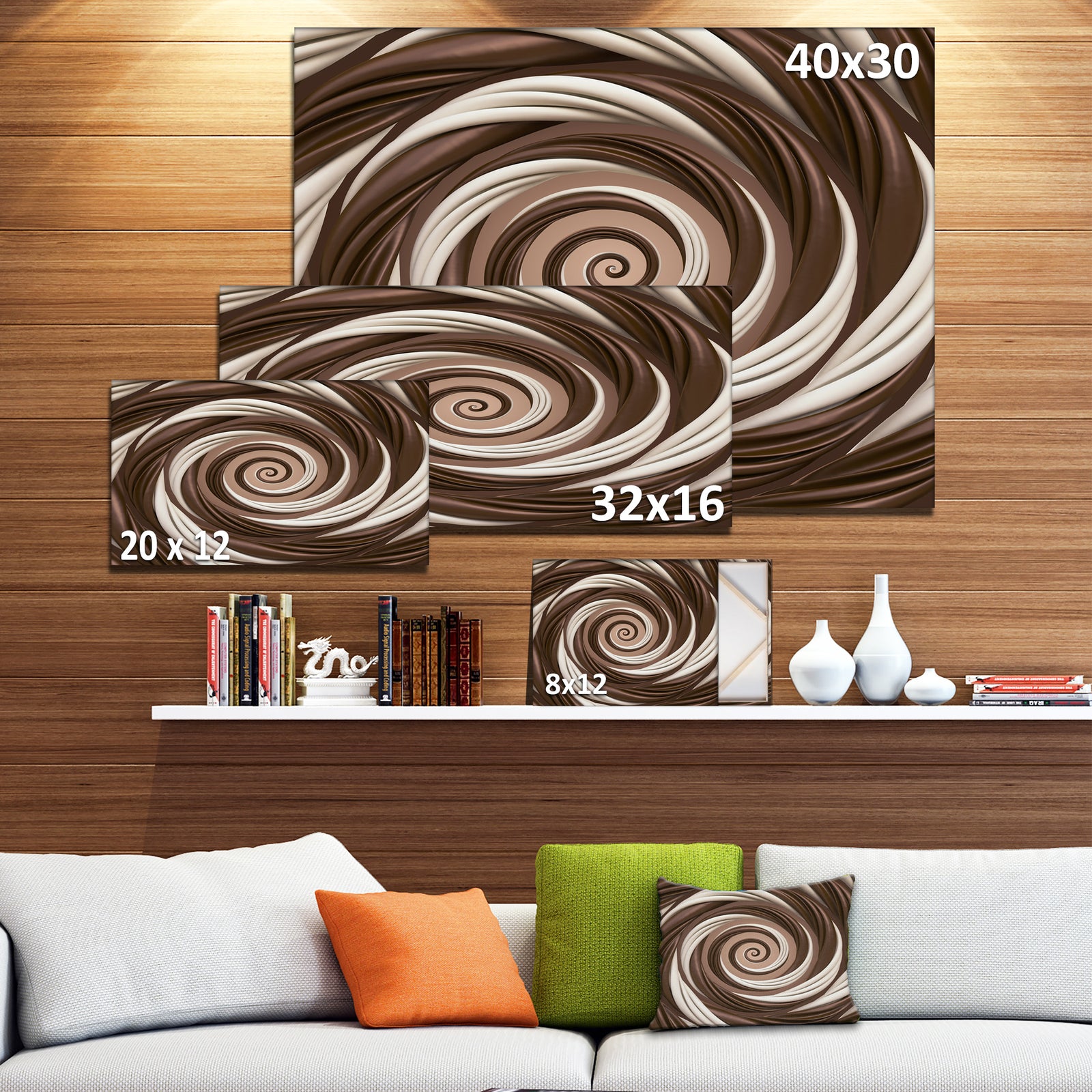 Chocolate and Milk Candy Spiral Design - Abstract Artwork on Canvas