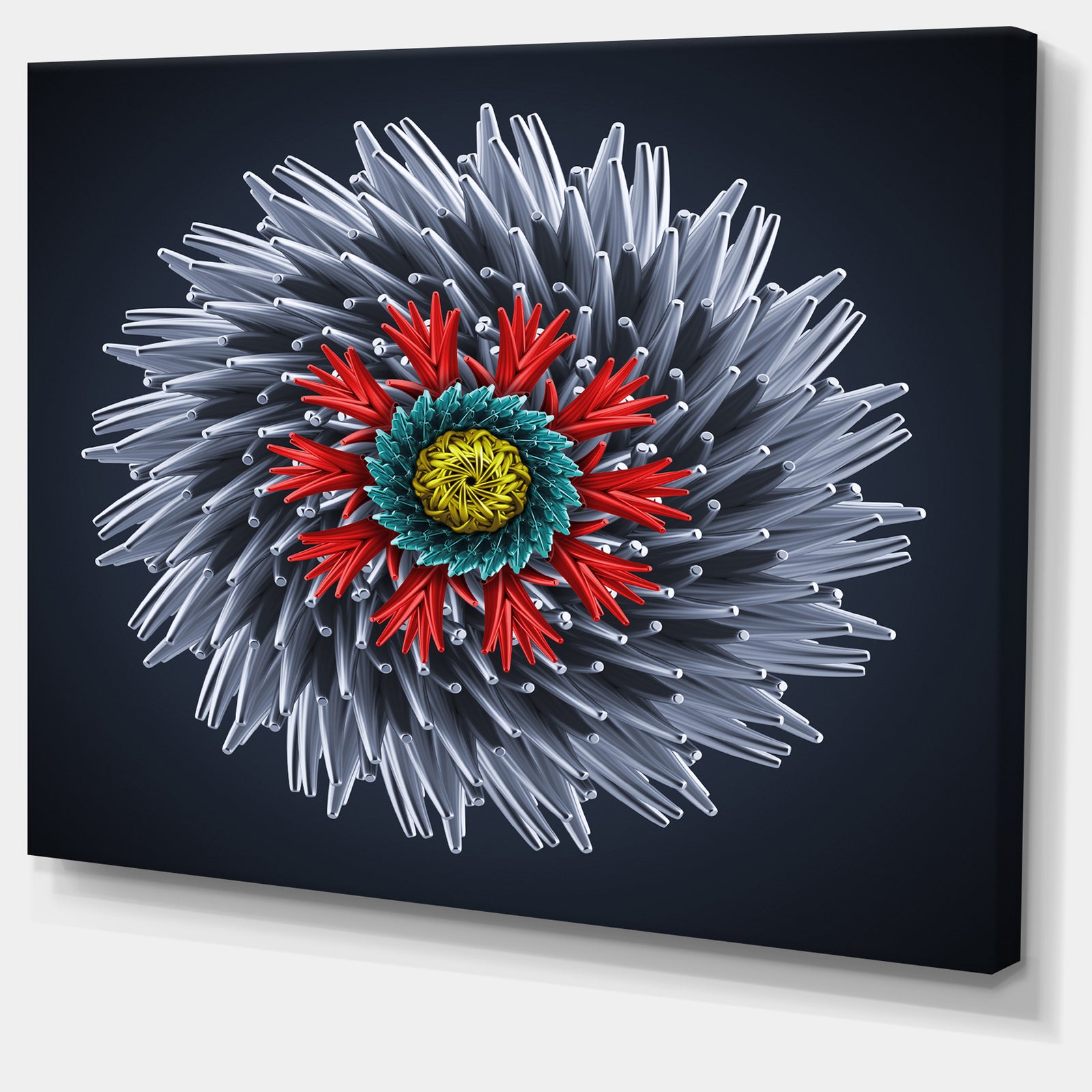 Abstract Silver 3D Flower - Abstract Artwork on Canvas