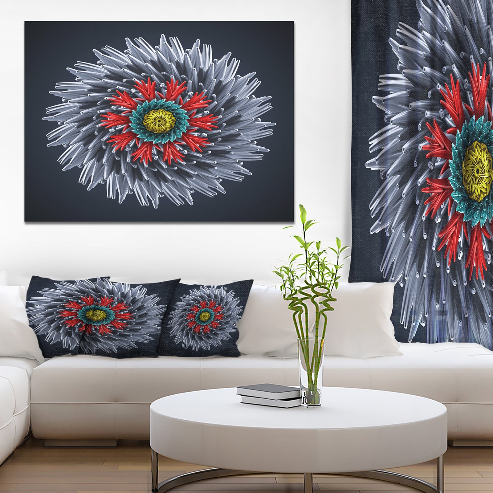 Abstract Silver 3D Flower - Abstract Artwork on Canvas