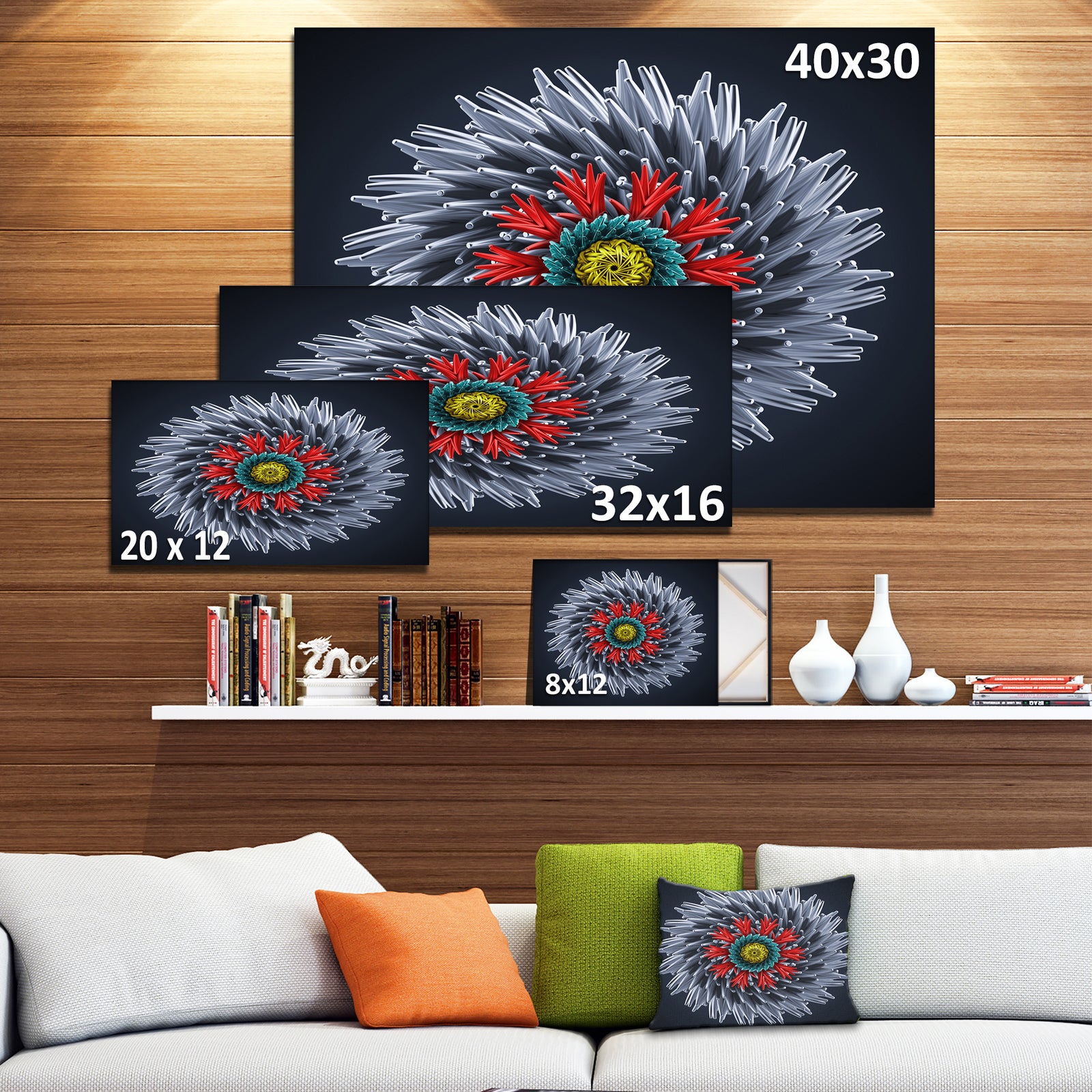Abstract Silver 3D Flower - Abstract Artwork on Canvas