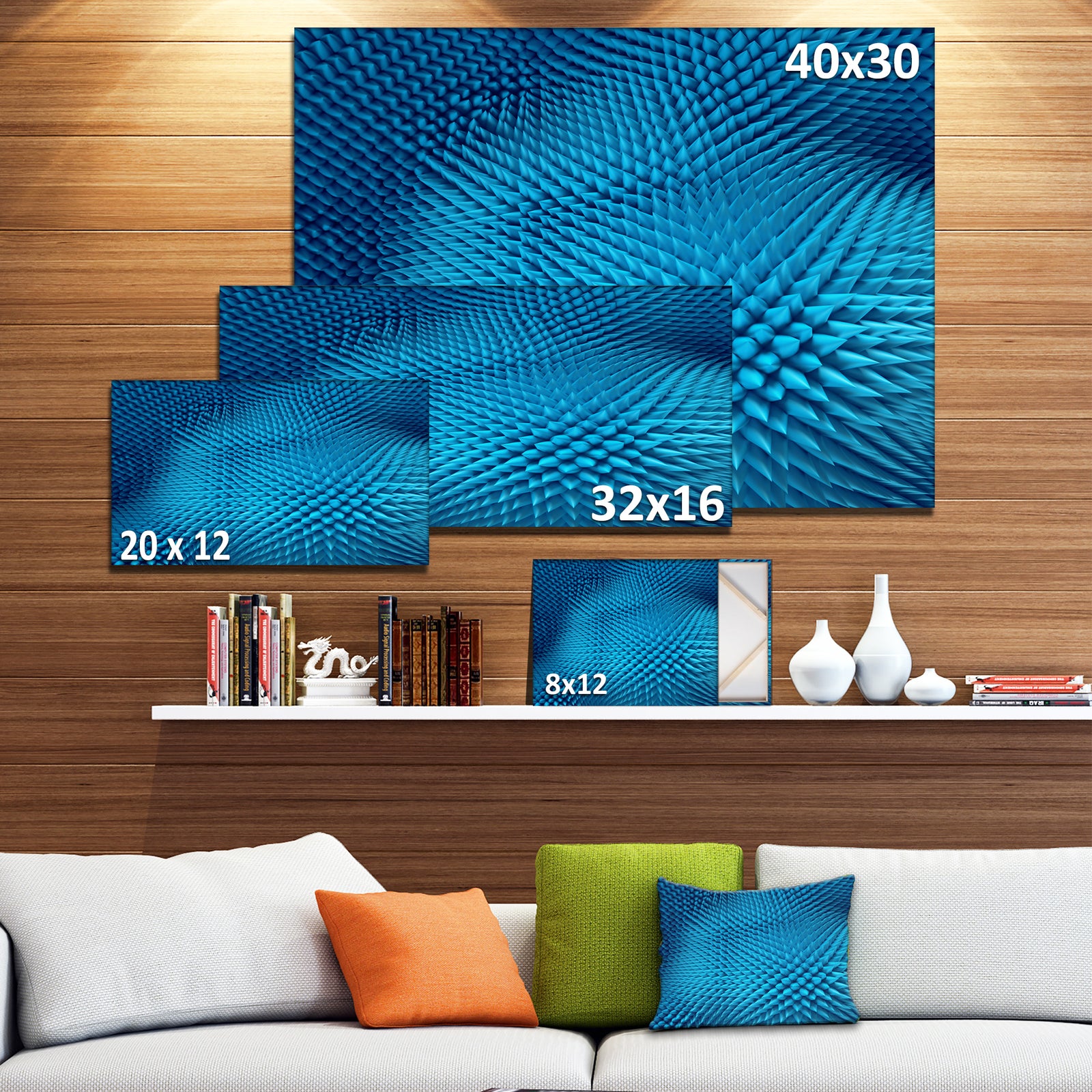 Wavy Blue Prickly Design - Abstract Artwork on Canvas