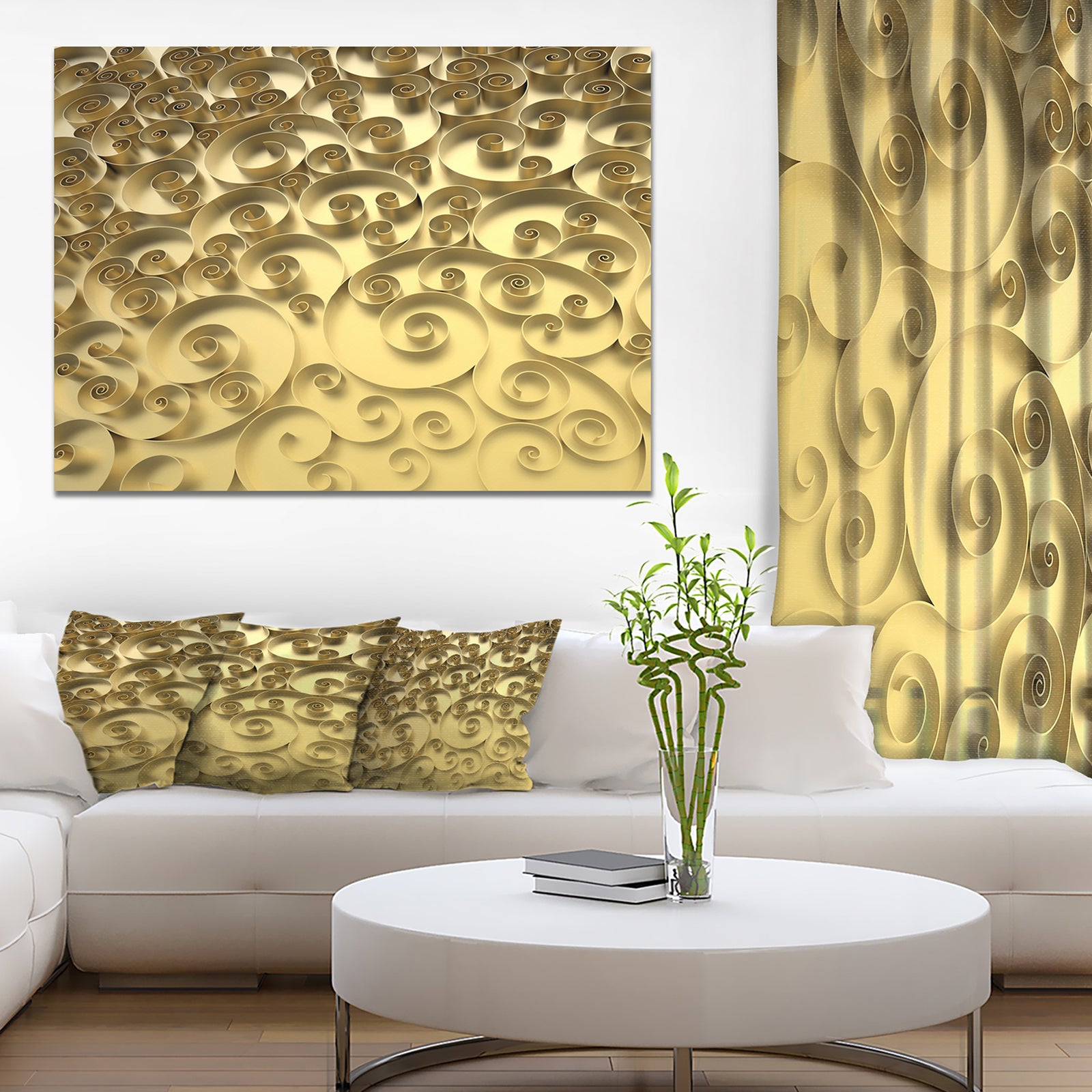 3D Golden Curly Background - Abstract Artwork on Canvas