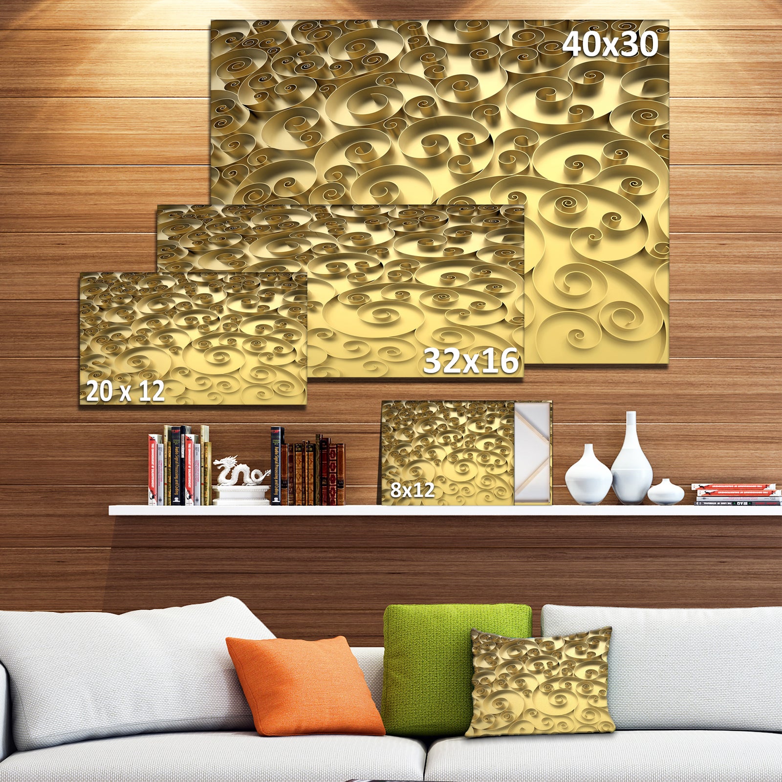 3D Golden Curly Background - Abstract Artwork on Canvas