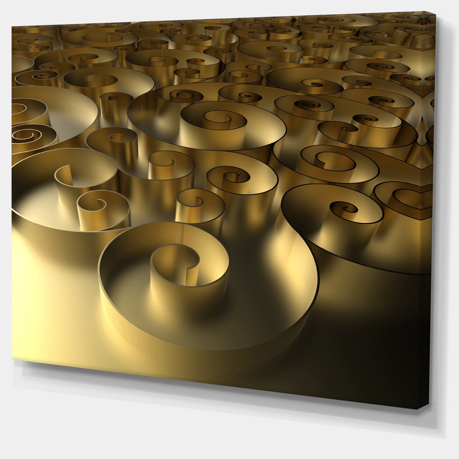 Golden Curly Abstract 3D Design - Abstract Artwork on Canvas