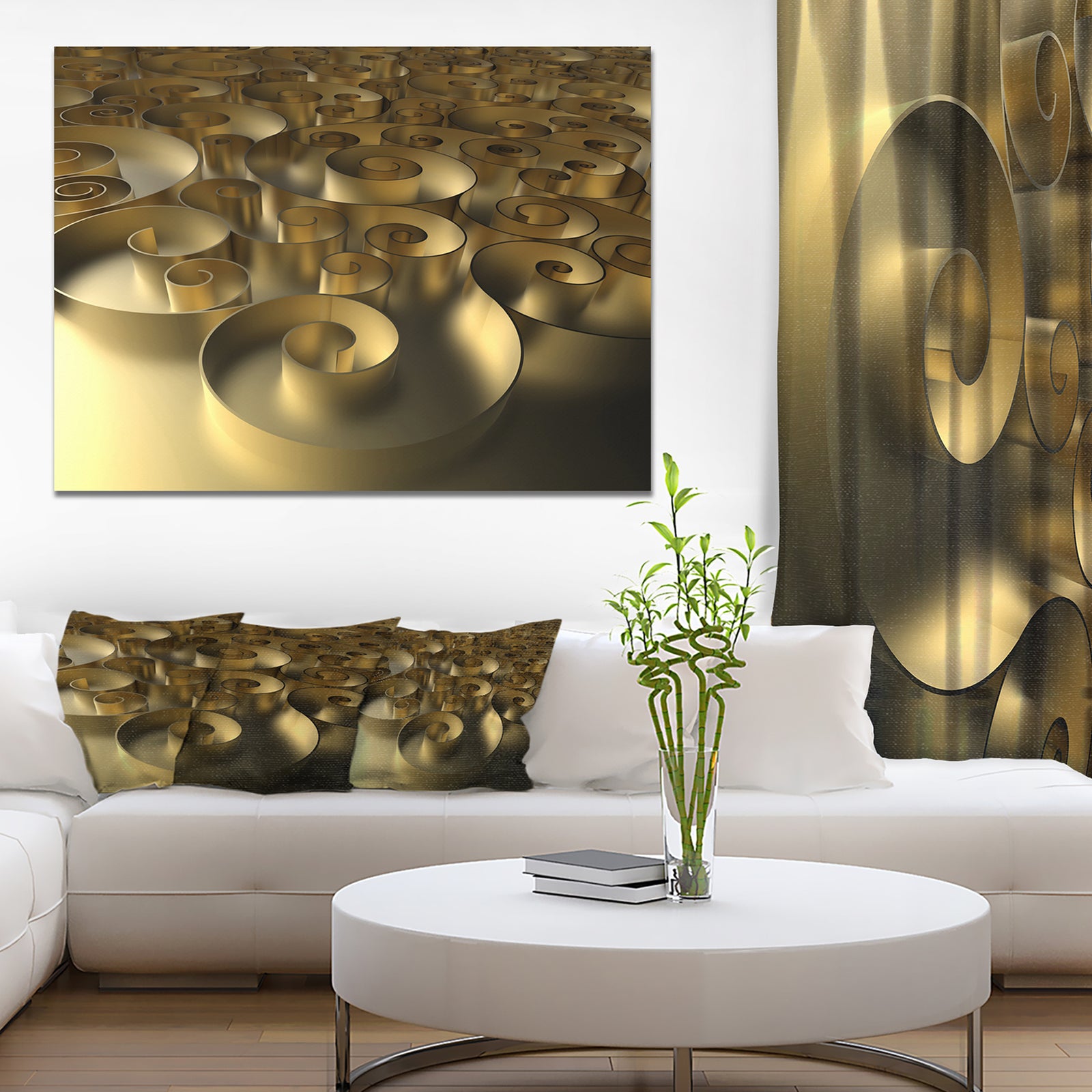 Golden Curly Abstract 3D Design - Abstract Artwork on Canvas