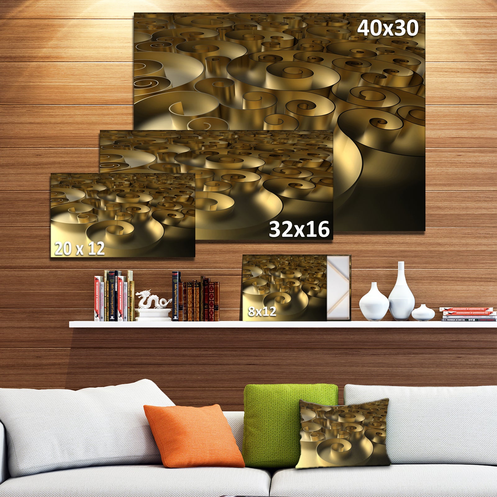 Golden Curly Abstract 3D Design - Abstract Artwork on Canvas
