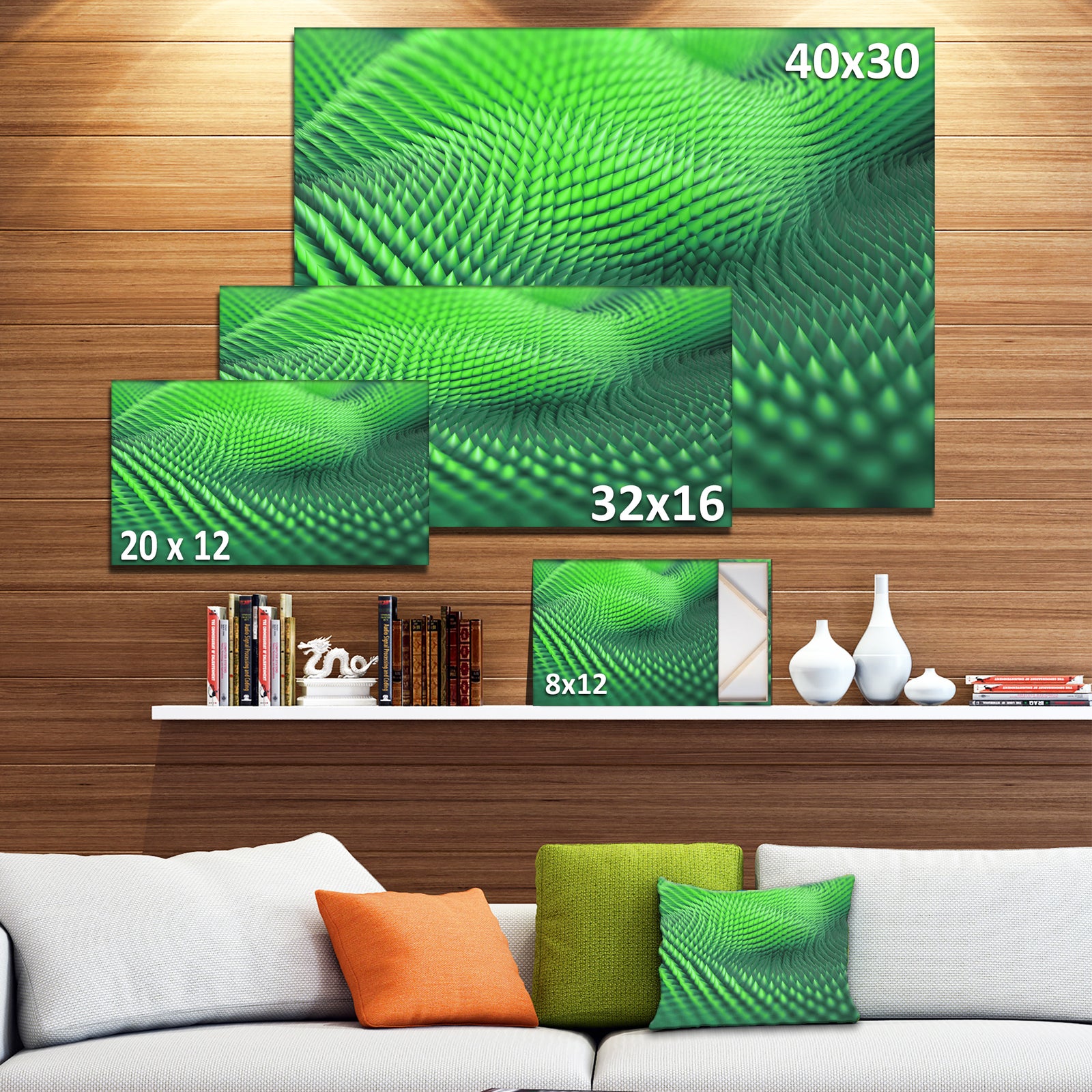 Green 3D Spiny Texture - Abstract Artwork on Canvas