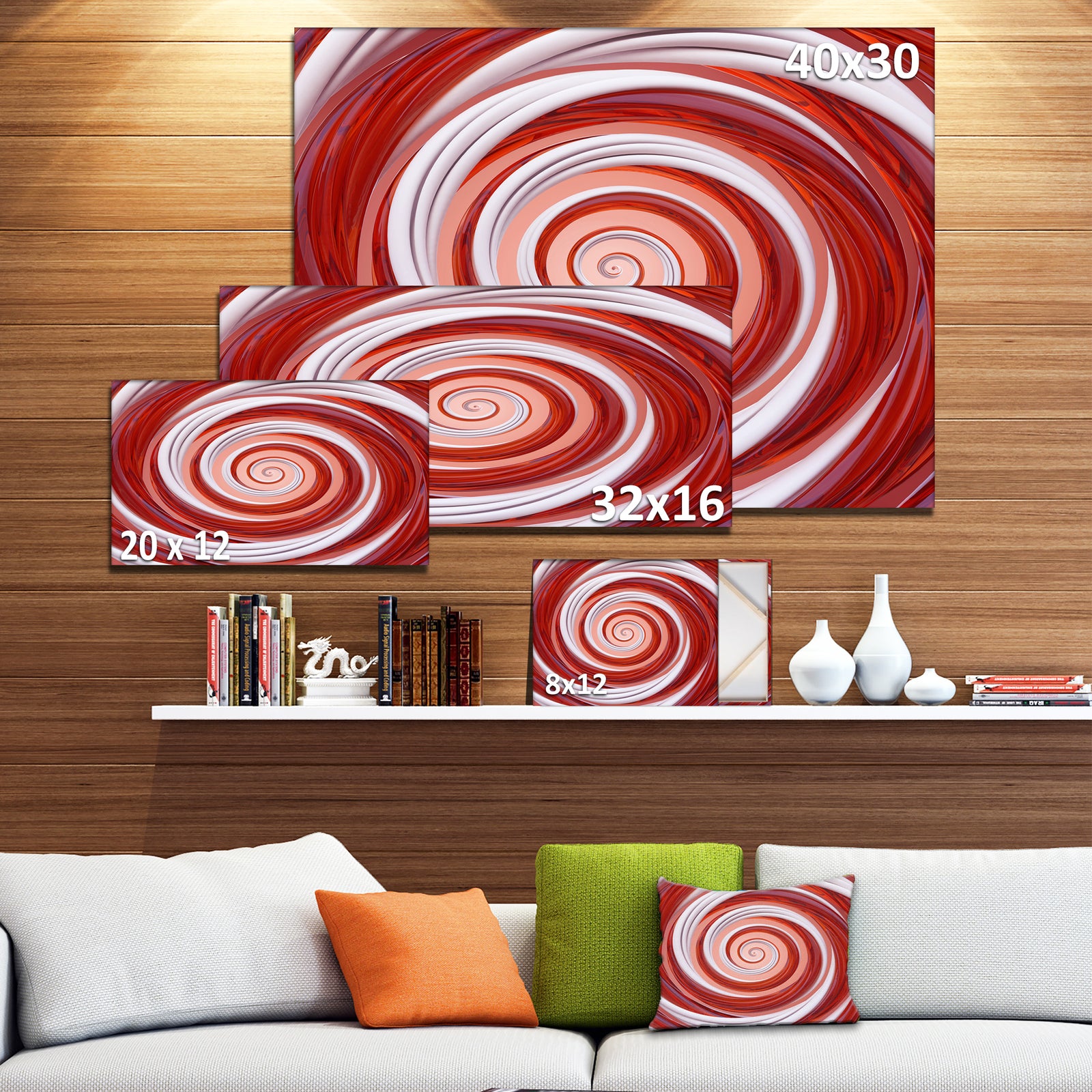 Christmas Candy Cane Spiral'Extra Large Abstract Canvas Art Print