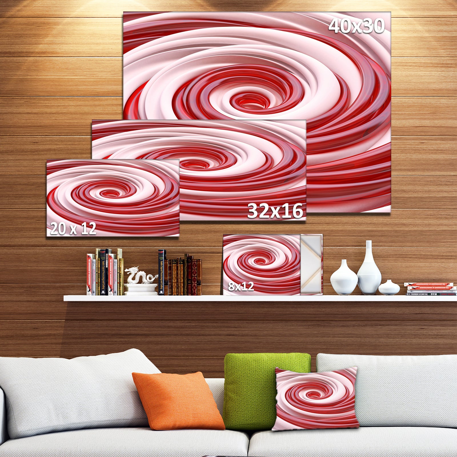 Beautiful Candy Cane Spiral'Extra Large Abstract Canvas Art Print