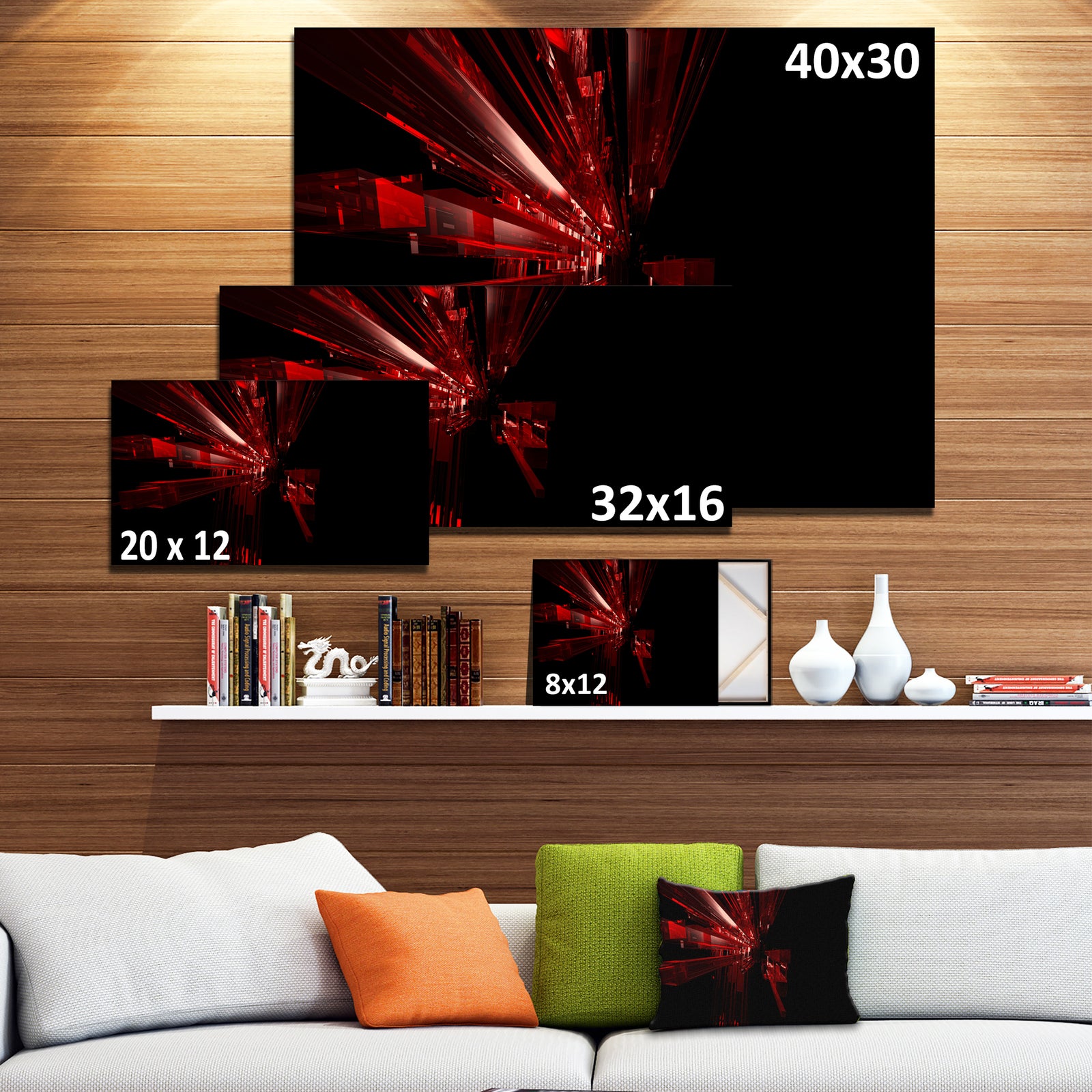 3D Red Crystal Background'Extra Large Abstract Canvas Art Print