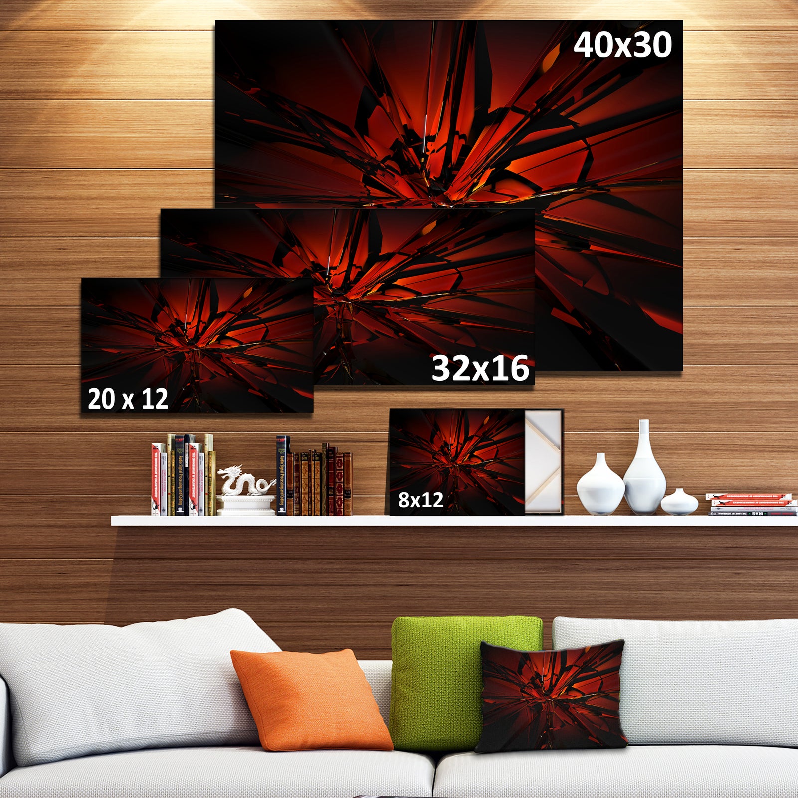 Beautiful Red 3D Crystal Design'Extra Large Abstract Canvas Art Print