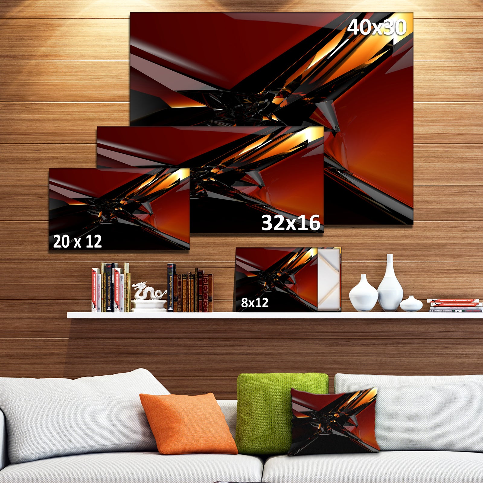 3D Abstract Red Glass Design'Extra Large Abstract Canvas Art Print